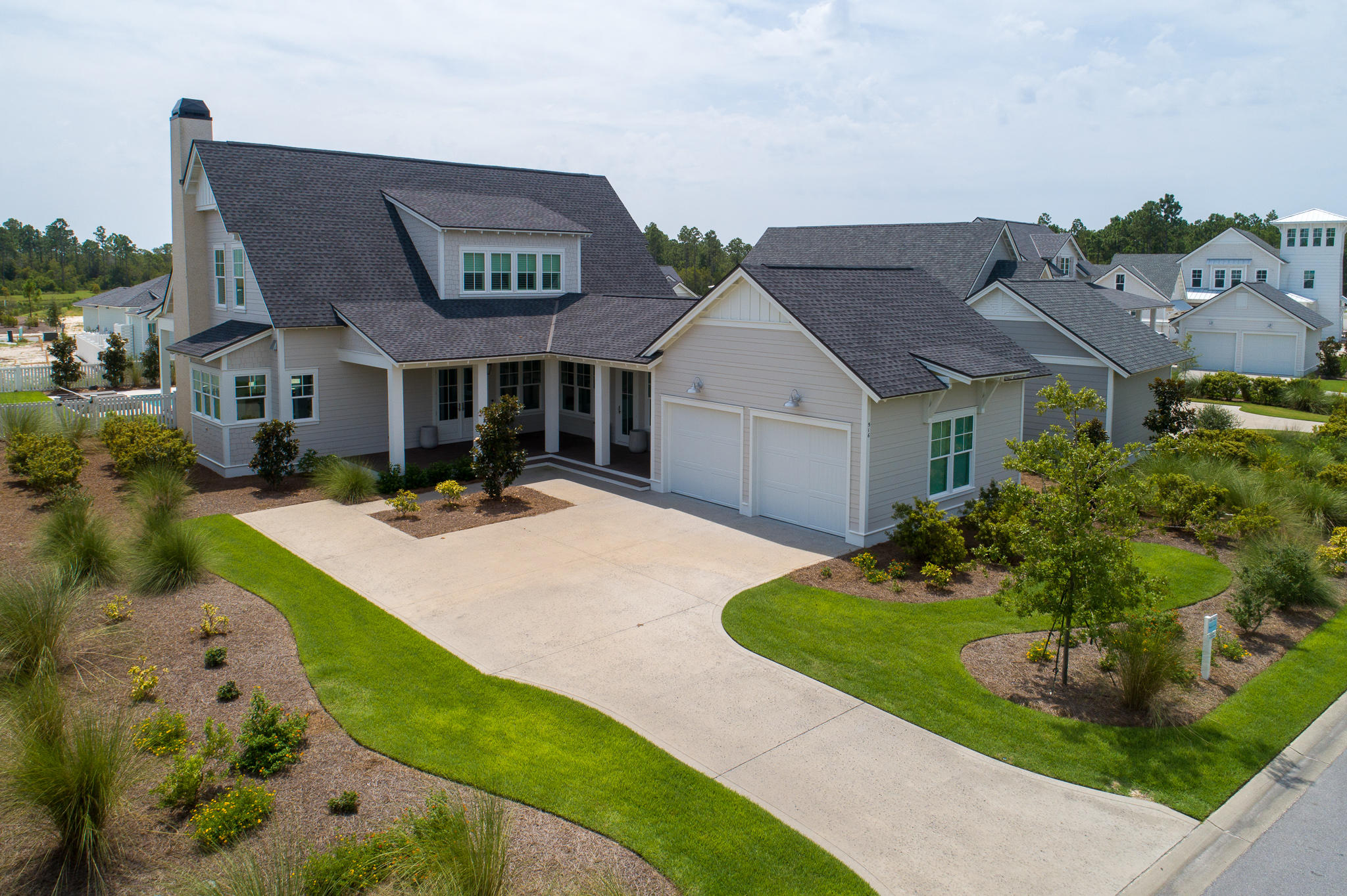 Just like New and Ready to for you, this Cape Cod style floor plan known as The Weatherly offers plenty of indoor and outdoor living space. 2 Covered Porches plus a screened porch, outdoor fireplace, cabana and private pool & spa. This home offers 4 bedrooms, 4 1/2 baths with the owners suite on the main level and upstairs not only has 3 more bedrooms and a bunk room. High end appliances, lighting and finishes throughout the home. Incredible view from the front porches and most of the furnishings are included.