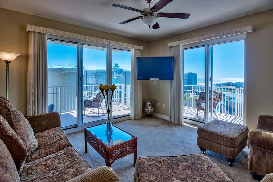 Enjoy beautiful sunsets and amazing Gulf views from this original owner, impeccably kept 10th floor West facing corner unit. Condo comes fully furnished including decor and everything that you will need to be totally turn key! This unit is in immaculate condition and has never been rented! Conveniently located within the gated Seascape Resort only a short stroll to the beach, Ariel Dunes features 2 pools, fitness center, deeded beach access, a coffee shop, and even a cafe and a bar downstairs. Resort encompasses over 300 acres of golfing, tennis, basketball