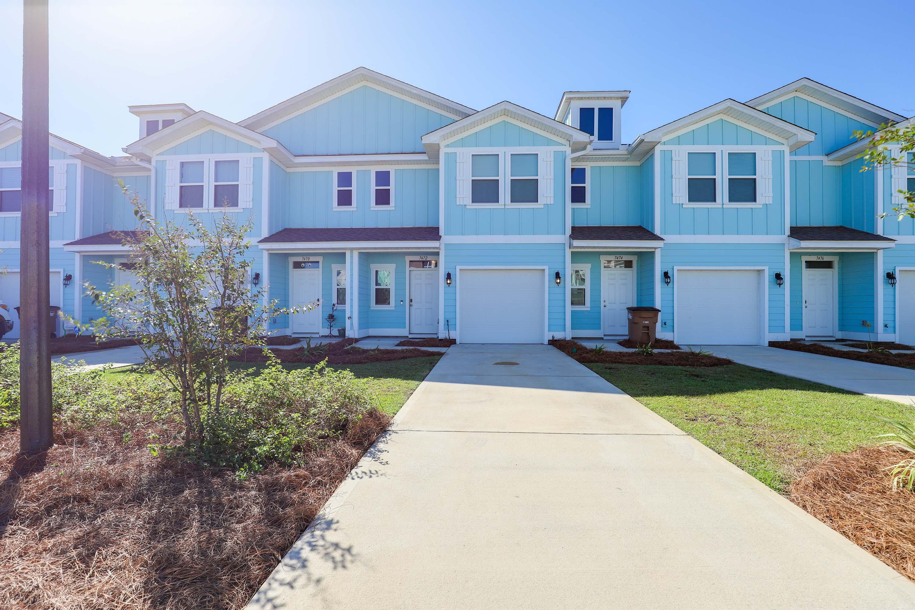 Welcome to Hathaway Townhomes! This community on Panama City Beach is only minutes to the turquoise water and sugary beaches of Panama City Beach! From the moment you enter you will impressed by the added touches of beautiful interior doors with nickel hardware, luxury vinyl plank flooring and designer lighting. Plush carpet is in all bedrooms. The kitchen is equipped with stainless steel appliances including a smooth top range, microwave and dishwasher. Upstairs you will find 3 bedrooms with plush carpeting. Two of the bedrooms share a bath with granite countertops and shower/tub combo. The Master bedroom has tiled shower, a double vanity with granite countertops and a walk-in closet. This community has sidewalks, a central post mailbox station, and a community pool and pool house.