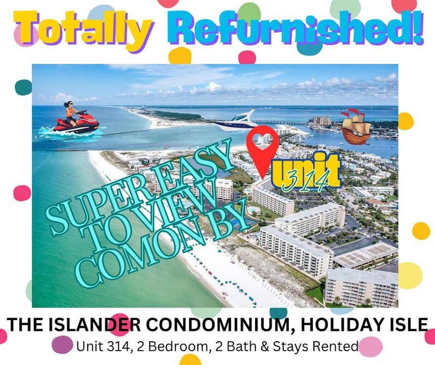 Of course this Destin, FL condo is gulf front with no road to cross and a side walk to the beach. This unit offers an exceptional living experience with its prime location and comprehensive amenities. Situated on the 3rd floor; this 2-bedroom, 2-bathroom unit comfortably accommodates 6 people, making it perfect for families or groups. It boasts unobstructed views of the Destin Pass, providing a picturesque backdrop for enjoying morning coffee or watching the stunning sunsets.