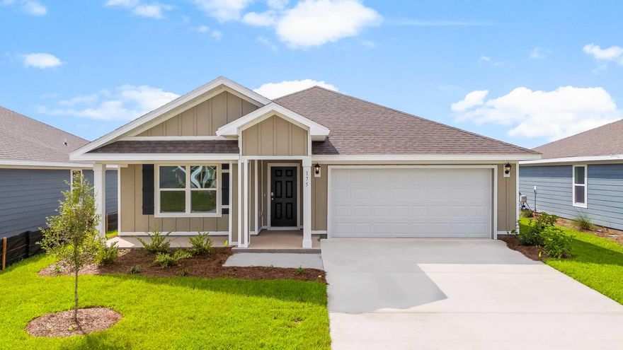 Welcome to 175 W Gray Owl Drive, a new home at Owl's Head Farms in Freeport, Florida. As you step through the entry door, you're greeted by a spacious, light-filled foyer that effortlessly flows into the home. Two bedrooms are located off the entry hall separated by a shared full bathroom featuring elegant fixtures and durable vinyl plank flooring. Continuing through the entry hall you find an additional hall leading to the laundry room and an additional bedroom, perfect for a guest room or home office. This hall also serves as access to the two-car garage, adding convenience to your daily routine. Each additional bedroom has carpet and ample closet space.