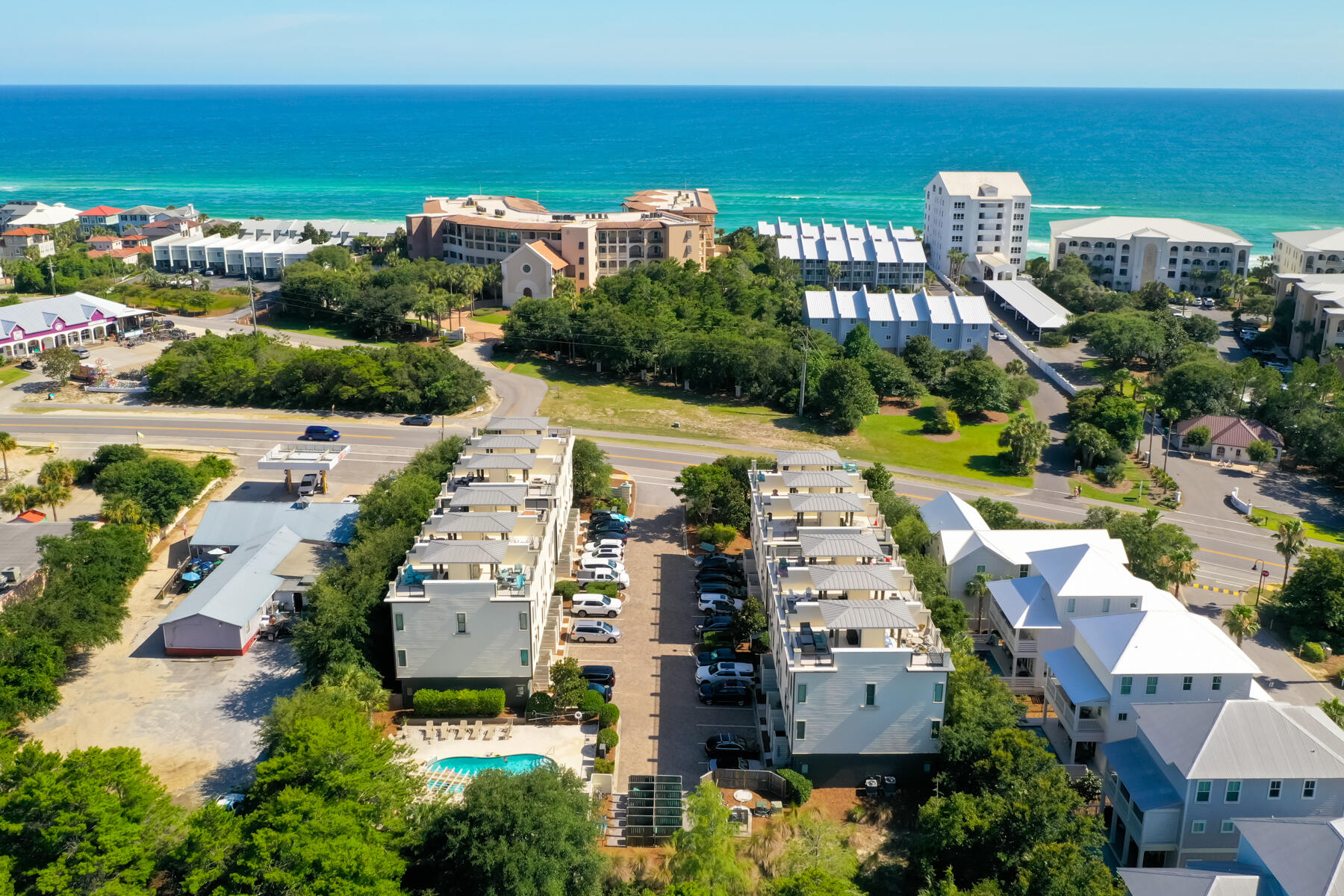 This upscale private community offers luxury living on the west end of 30A in esteemed Blue Mountain Beach. This exceptional townhome features 4 bedrooms and 4 full bathrooms, with captivating gulf views from the top-floor terrace, perfect for entertaining or enjoying breathtaking sunrises and sunsets.The first floor features a cozy living area / pool room, a laundry room, and a large bedroom with full bath. The second level boasts a contemporary kitchen and dining area, along with a living area and king bedroom. The kitchen is equipped with custom freshly painted cabinetry, brushed stainless steel appliances, and an oversized island with bar seating. On the third level, you will find a spacious master suite with a private bath, including a marble-tiled shower/bathtub combo, plus an additional large bedroom with its own private bath.
This townhome is an ideal option for a primary residence, second home, or investment property, offering the perfect blend of luxury and comfort. Enjoy the community pool, grill, and all that 30A has to offer. Don't miss your chance to own a piece of paradise!