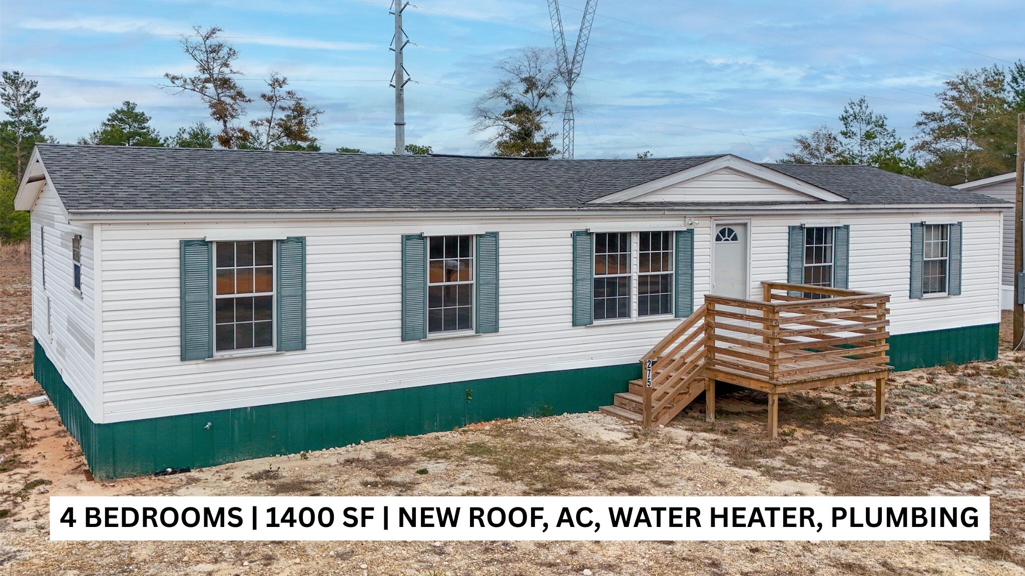 This 4 BR, 2 BA mobile home is equipped with a new AC and heating unit, as well as a new water heater and plumbing. It features a welcoming open floor plan with new flooring throughout, along with freshly painted interior and exterior, and a cozy gas fireplace. You'll also appreciate the newly constructed front and back decks, along with a recently updated shingle roof that is only two years old. With an affordable price for the generous square footage, this home is move-in ready! Whether you're looking for your next home or an investment property, don't miss out on this fantastic opportunity!