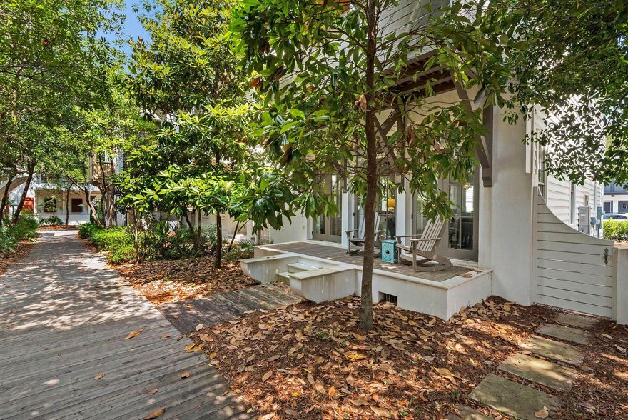 Located on a quiet boardwalk within Rosemary Beach, this home captures the essence of beach living. The immaculate home incorporates quality finishes with exceptional interior design features throughout. The first floor offers open living at its finest with french doors, front and rear porches, and a gourmet kitchen open to the dining and living areas. Hardwood floors, marble counters and wood beams set the perfect backdrop for relaxing at the beach. The first floor bath has an exterior door adjoining the outdoor shower. 3 Bedrooms with en suite baths are on the 2nd floor. The master retreat and spa bath are complimented by a large porch that overlooks the boardwalk. There is a second master bedroom along with a large bunk room.