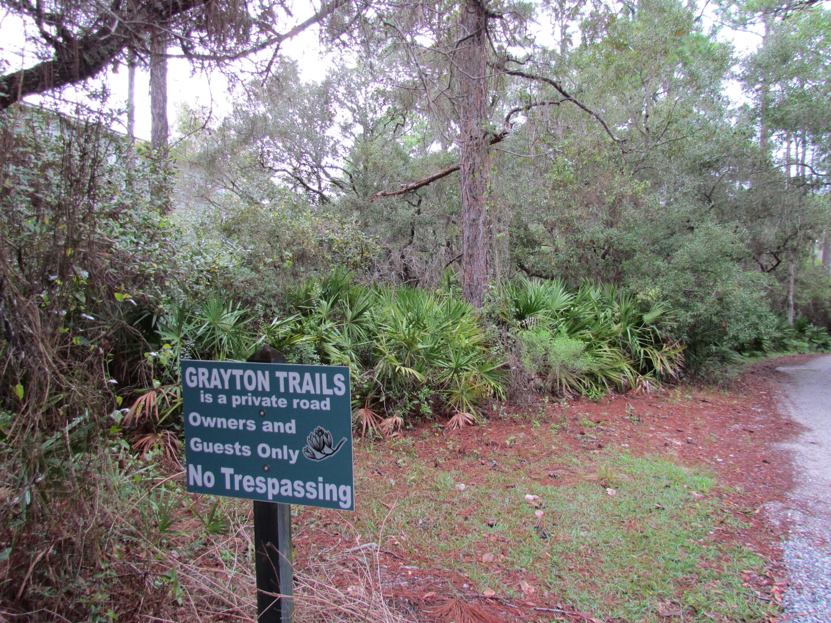 Lot is on the private street of Grayton Trails. Homeowners love the quiet simplicity of being in Grayton Beach without all the traffic. You feel like you are a long way from the ''mix'' until you walk 200 feet to DeFuniak Street! 10 different restaurants all within a 10 minute walk. Drive by and take a look and make this your private retreat! This lot owns half of Grayton Trails: the Eastern border of the lot. All dimensions are approximate and taken from the legal description of the property. Survey of property in the documents section of this listing.