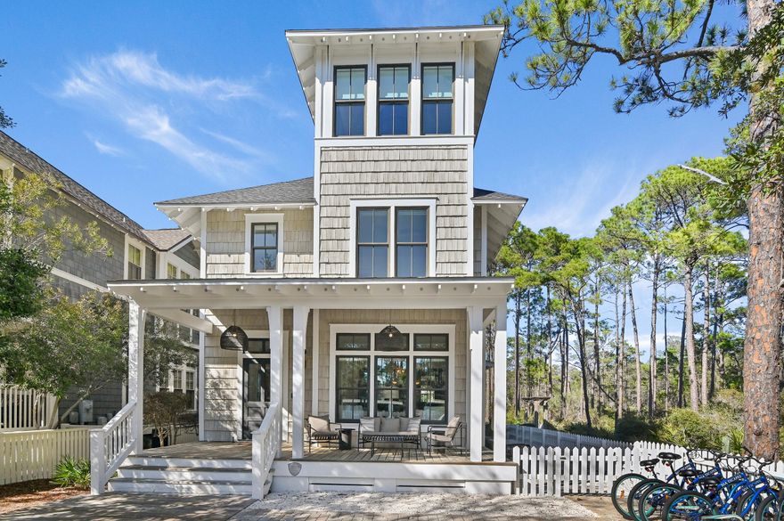 Discover the perfect blend of luxury and coastal living at this stunning home in the sought-after Watersound West Beach community. Nestled along the serene border of Deer Lake State Park, this residence offers a peaceful backdrop of natural beauty adjacent to scenic walking trails leading to the beach.Just steps from the community pool and the beach boardwalk, enjoy effortless access to sugar-white sands and the turquoise waters of the Gulf with no crowds! The open-concept design features spacious living areas, ideal for entertaining or relaxing after a day at the beach.  Custom features include true wide planked hardwood flooring, luxury appliances, hand-selected fixtures, as well as extensive wainscoting and wood trim work throughout. Offered fully furnished, this well thought out floor plan showcases an open concept living space on the main level with expansive state park views, a spacious master suite, 2 guest bedrooms suites, a private bunk room plus another bunk space tucked under the stairs, and a third floor den with gulf views that can double as a 4th bedroom. Plenty of storage can be found throughout the home and there is a home office on the main level. High end luxury finishes, generous porches, and serene outdoor spaces make this home an inviting coastal retreat. With exclusive access to Watersound West Beach amenities, including heated & cooled community pool, multiple parks, trails and boardwalks, manned security gate, fitness center, and private boardwalk to the BEACH with bike parking, this home offers the ultimate 30A lifestyle.  Home is located on the most exclusive lot in the neighborhood, so don't miss your chance to own this piece of paradise perfectly positioned in a serene natural setting yet convenient to all 30A has to offer!