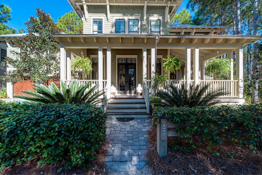 Stunning custom built Watercolor home comes to market for the first time! Situated on one of the largest homesites in the entire community of Watercolor, this 5 bedroom home including it's carriage house has been immaculately cared for and has never been rented. Creatively designed by TS Adams Studio and artfully built by Chris Clark Construction, who used only the finest materials and finishes to build this one of kind Watercolor home. Reclaimed heart of pine hardwood floors carry throughout. A fantastic open floor plan was designed using plenty of windows offering an abundance of natural light. Wolf and Sub Zero appliances, a generous kitchen island, and a breakfast nook make up this beautiful designer kitchen, which effortlessly connects to the living and dining areas. Also found on the first floor is a dedicated powder room, and one of the two master bedrooms that joins the cozy screened back porch, overlooking the serene wooded and protected areas to the rear of the home. The second master suite is located on the second level, along with two additional guest bedrooms each with it's own bathrooms, and a wrap-around screened porch, for year round enjoyment. The spacious carriage house, situated above the two car garage has a separate living room, kitchen, private bedroom, and bathroom. Situated on this uniquely extra large 150 ft wide wooded backyard, you will find a fire pit and plenty of outdoor space to enjoy. The home is move in ready and is being sold mostly furnished with short list of seller exclusions.