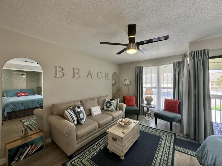 Welcome to Studio #8214!  The perfect beach getaway w/ plenty of coastal charm and a peek of the Gulf from your balcony. This delightful second-story condo features updated stainless steel appliances & offers a cozy yet stylish retreat.While compact, this fully furnished studio boasts a full-size kitchen with modern appliances, a breakfast bar, & an open floor plan. It includes a queen bed & a sleeper sofa, ensuring comfort & flexibility for your stay. Step out onto the balcony & enjoy a peek of a beach views & soak in the coastal atmosphere. Access available to incredible on-site amenities. Deeded gulf front access, 5 pools, hot tubs, 9-hole par 3 golf course. Be Test your skills on the pickleball & tennis courts. Or simply relax & unwind in the serene environment.New Photos to Come.