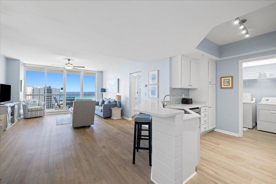 Enjoy refined Gulf-front living in this newly renovated 2-bedroom, 2-bath condo in the coveted St. Lucia tower at Silver Shells. This coastal retreat features quartz countertops, stainless steel appliances, new flooring, and fresh paint throughout. The primary suite offers a luxurious renovated walk-in shower and direct Gulf views. Step onto the expansive balcony to take in endless emerald-water vistas. All within a gated, amenity-rich beachfront community.