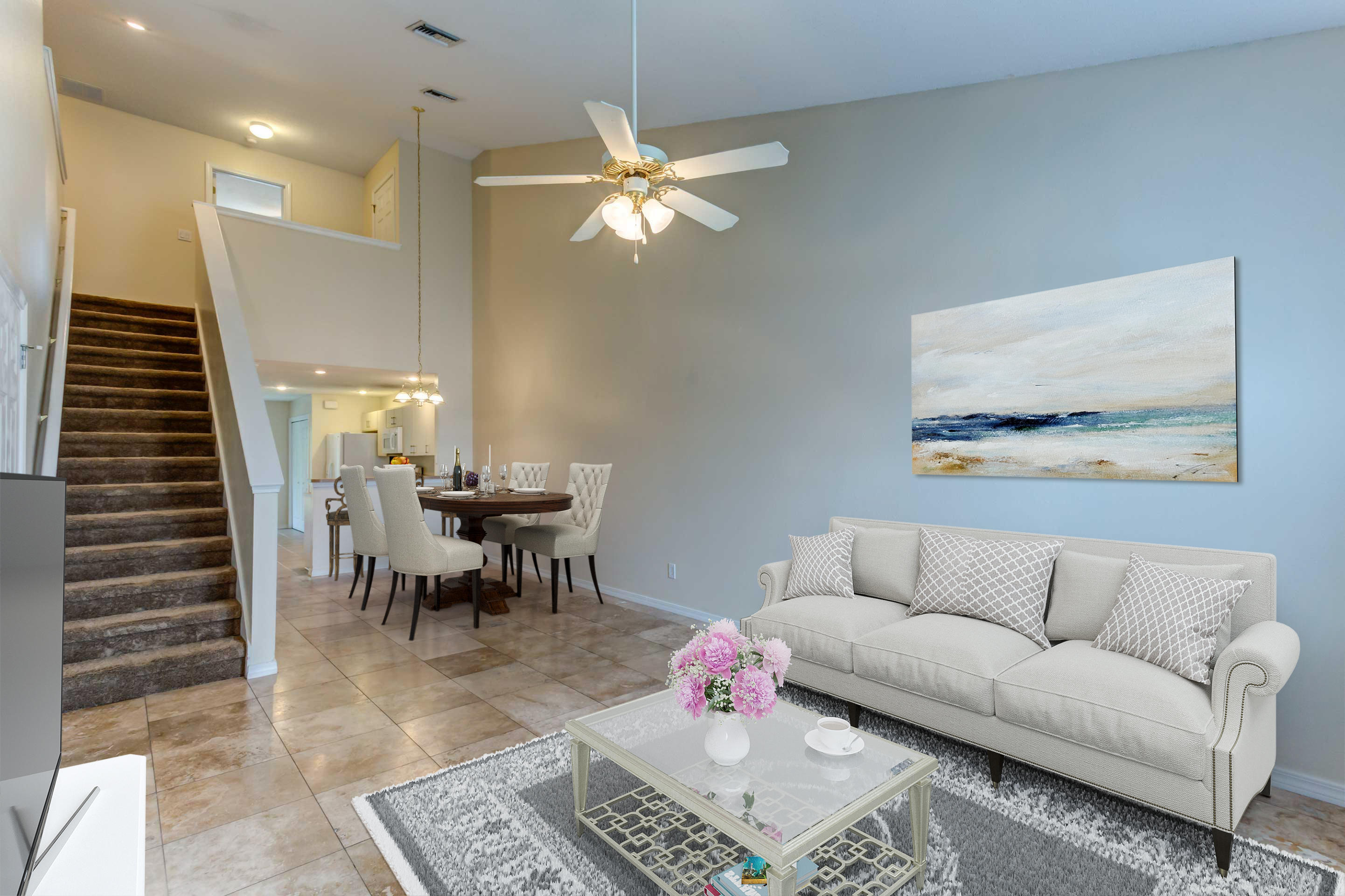 Welcome to Palmetto Trace, a family-friendly community in a fantastic location in Panama City Beach. Great large three bedroom town home features fresh coat of paint throughout, upgraded tile flooring for easy care in the living and dining area and also in master bedroom which is conveniently located on the ground floor. The kitchen features breakfast bar and includes all appliances. There are two bedrooms with a ''Jack-n-Jill'' bathroom on the second level as well as a loft area perfect for home office, children's play area, or a small home theater. You'll enjoy the views of the conservation area from the screen enclosed rear patio. That means no homes directly behind you! Exterior features attached garage and extra long driveway.