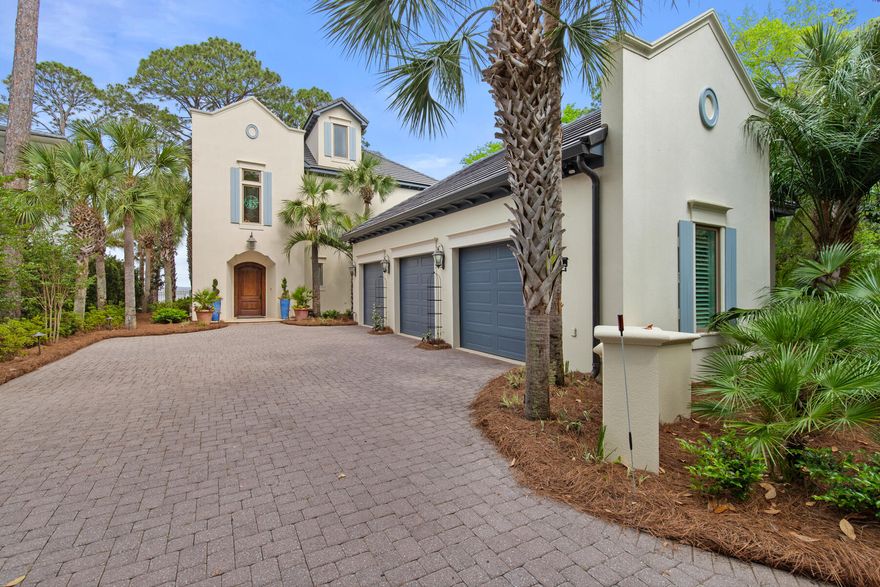 ''Elegance on the bay'' describes this 5,189 square foot custom Mediterranean residence located in picturesque Burnt Pine at Sandestin Resort.  With stunning views of the Choctowatchee Bay, this opulently designed home is perfect for entertaining.  West-facing landscaped grounds feature lush greenery, palm trees, a fenced backyard, and a new dock with views of Mid-Bay Bridge across the bay. The entry hall features a grand staircase and leads to the great room with a chateau style fireplace and lovely bay views. Expansive sliding glass doors open from the great room to a cozy screened porch with an additional fireplace. The chef's kitchen and butler's pantry feature bespoke cabinetry, a center island, a breakfast bar and appliances designed for precision cooking plus an ice maker, wine refrigerator, and an extra refrigerator. For convenience, there is a wood paneled elevator that services all three floors. The three-vehicle garage features new epoxy flooring and offers ample space for kayaks, paddleboards, and a golf cart.
The first floor primary suite is designed with a bay window sitting area and a luxury primary bathroom. Located on the second floor are four family bedrooms including a second primary suite, and three private bathrooms. The second floor balcony may be accessed directly from three of the family bedrooms. A second laundry room and coffee bar are also located on the second floor. The third floor offers office space, a wet bar, a half bath and stunning bay views. Recent updates include a new tile roof (2024), a Kohler whole house generator, instant water heaters, enlarged patio, fenced back yard, 2 jet ski lifts, remodeled powder room, new light fixtures, new Speed Queen washer and dryer, exterior paint, epoxy garage floor, and an  upgraded alarm system. Owners have access to Sandestin Golf and Beach Resort amenities like the beach, the SOA swimming pools, golf, fishing, shopping, entertainment, and upscale dining.
