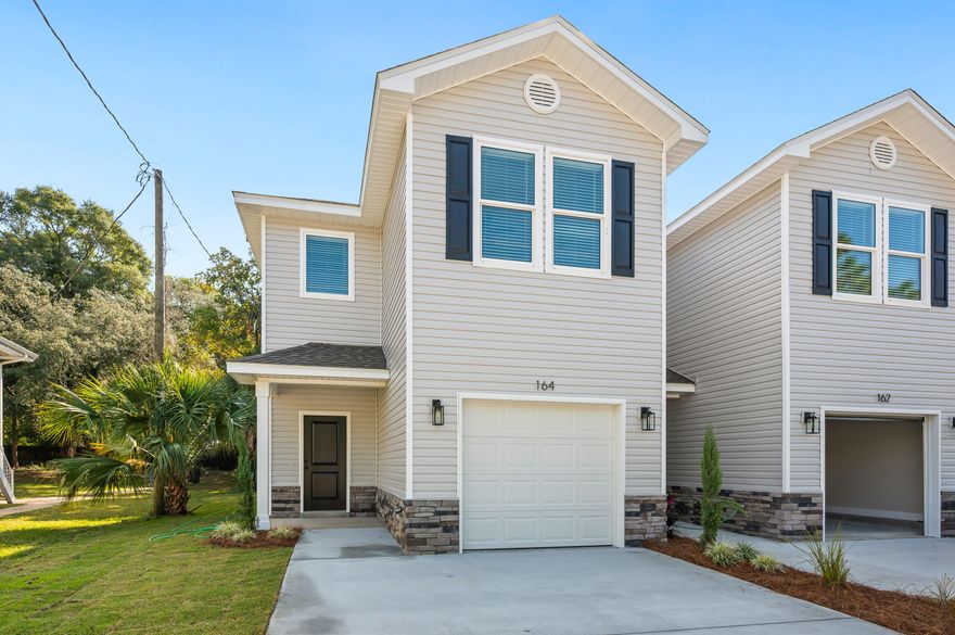 New Construction Townhomes in Valparaiso are ready!  These large townhomes offer the big three, Location, VALUE, and are brand new and only a few steps to evening walk along the water.  Builder is also crediting buyer $5000 towards closing cost.Builder has used the best finishes from LVP flooring throughout, provided new washer and dryers, and a full stainless appliance package. Bring your furniture and vehicles to enjoy a quiet neighborhood, steps from the water and 3 minutes to the Eglin gate.Large master bedroom with walk in closet, double vanity, separate shower and tub.  Additional bedrooms offer space and easy of access to second full bath upstairs.  Laundry room is on the bedroom level for ease of use.  Single car garageThese units will go fast schedule your showing today