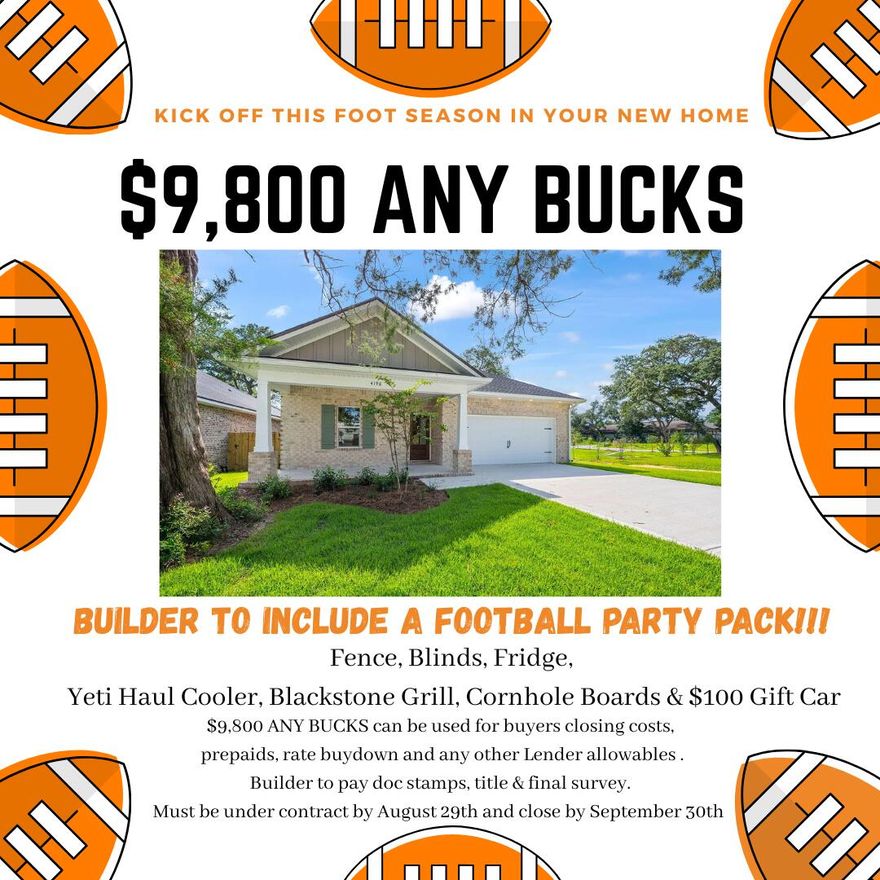 New construction brick home featuring 4 bedrooms, 2 bathrooms, and 1,866 sq ft of thoughtfully designed living space--plus amazing builder incentives! Get 2% toward buyer's closing costs plus paid doc stamps, title, and final survey. A privacy fence, refrigerator, and window blinds (buyer can choose from multiple styles) are included.Inside, you'll love the seamless LVP flooring throughout, crown molding, tray ceilings, recessed lighting, and stylish 5-panel doors. The bright, open kitchen shines with soft-close cabinets, quartz countertops, a navy herringbone tile backsplash, stainless steel appliances, and a large island with pendant lights. The spacious primary suite offers a tiled walk-in shower, double vanity with matte black fixtures, and sleek quartz counters. The guest bath also features updated finishes and a tub/shower combo. A covered front porch, 2 car garage, and private backyard complete the package.

Home includes a 1-Year Builder Warranty, 10-Year Structural Warranty, and 1-Year Termite Bond.

This one checks all the boxesschedule your showing today!