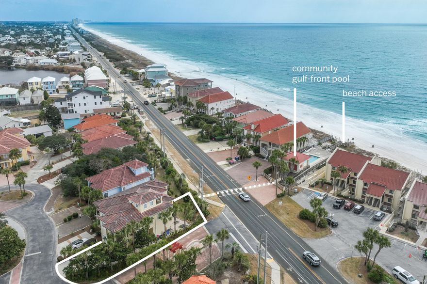 INSTANT EQUITY - PRICED BELOW APPRAISAL!!  This coastal oasis resides in the exclusive community of La Valencia, on the west end of Panama City Beach, and is nestled directly across the street from your private gated beach access and Gulf-front pool. The gated community is situated west of Laguna Beach and Sunnyside, just 4 miles from the shops of 30Avenue and Rosemary Beach eateries, and just 5 miles to Pier Park entertainment with fishing pier and dog beach! Offering 3-stories, 4 porches (totaling over 700 sqft!!) and multiple water views, it's a beach house to love. First floor of this home is perfectly laid out with 2 guest bedrooms and bunk room, with 2 private baths and new TV's for entertainment. The second floor is equipped with a newly updated kitchen and gathering space, and also accommodates the primary ensuite bedroom with private porch, to maximize your time with a view of the Gulf. The top floor loft is a comfy haven with a pull-out for additional entertaining space or sleeping quarters.