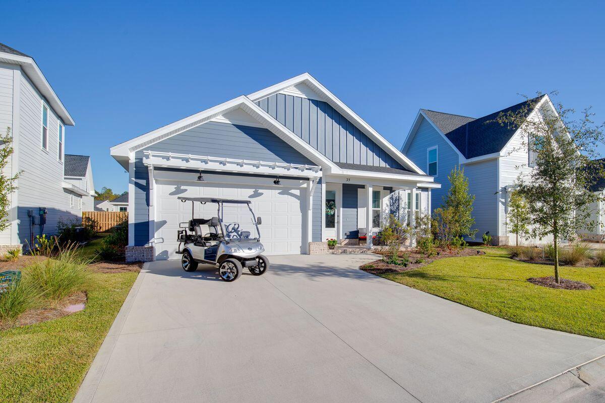 Single level living is the theme of this Bardot plan by Huff Homes located in Watersound Origins. The open floor plan has 9' ceilings, 3 bedrooms, 2 baths, 2-car garage and loads of upgrades. Inside the home you will find quartz countertops, stainless steel gas appliances, Rheem tankless water heater, coffee/wine station, under cabinet lighting, soft-close cabinets, and Luxury Vinyl Plank Flooring as well as notable exterior features; screened in back porch with heirloom brick, gas plumbed grill, irrigation system and meticulously landscaped and fenced back yard. A sizable great room is perfect for enjoying family dinners and entertaining guests. The primary bedroom features a large walk-in closet and adjoining bathroom has dual vanities.