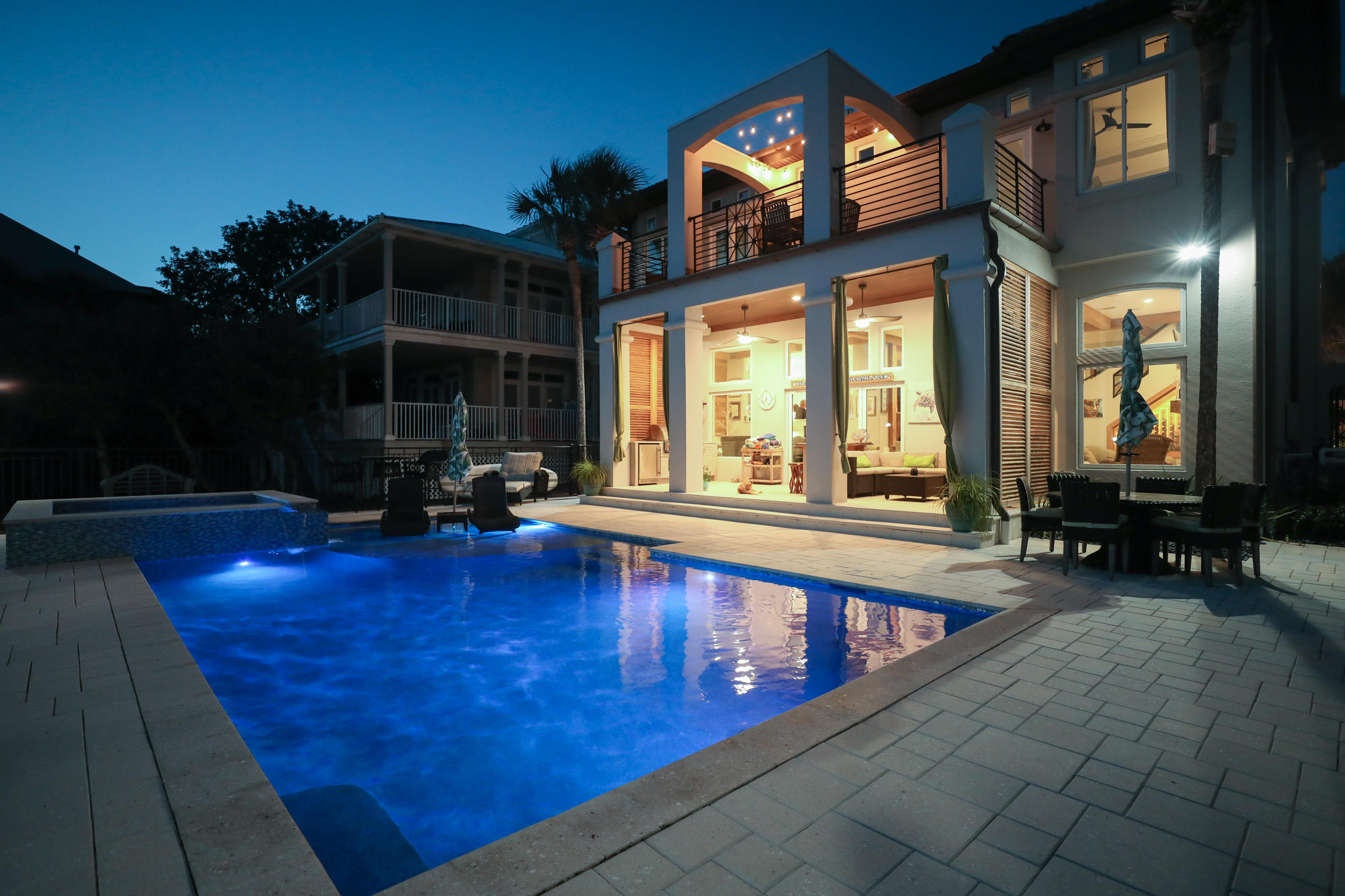 Will take back-up offers. Truly a remarkable home less than 750 ft. from the beach and just over 3700 sq. ft. The home was planned with luxury, design, and innovation. Complete remodel from 2015-2016. From the moment you walk through the gated entry into the serene courtyard with 10x5 Bobe water/fire feature, this luxurious home greets you with comfort and style. A one of a kind residence in Destiny. One of the most sought-after neighborhoods on the Emerald Coast. The custom interior upgrades and finishes accentuate this home's desirability and functionality. Perfect for a wedding venue for one hundred to a family of five. Stone floors lead the way into the great room with open living, dining and kitchen.