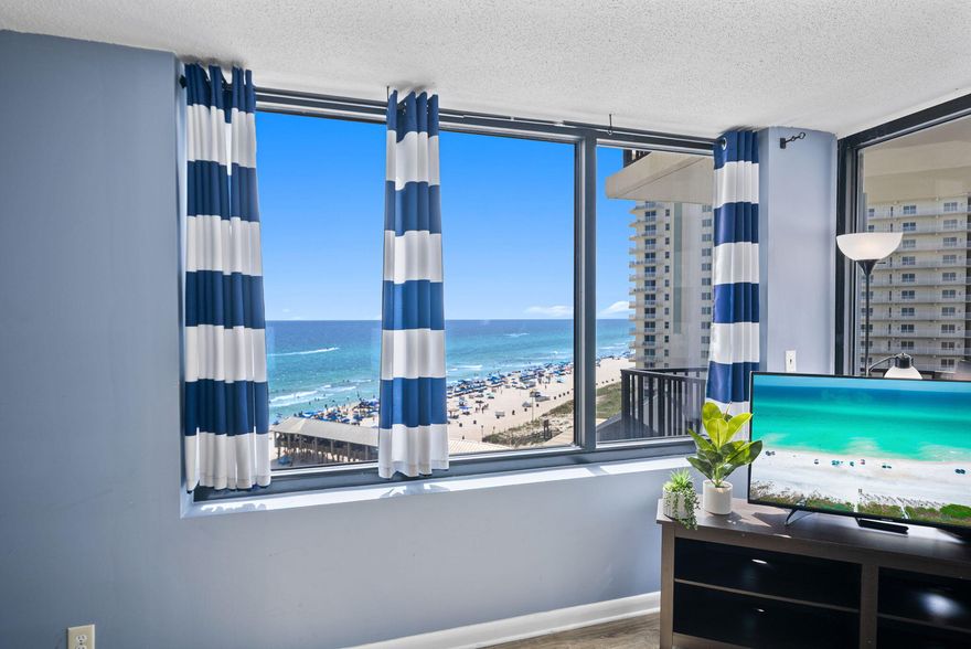 Welcome to this sunset-facing adorable beachfront condo with the most picturesque coastline views of the mesmerizing Emerald Coast from this 10th floor Sunbird condo. Situated in a prime gulf front location off of Front Beach Road, this property offers spectacular coastline views from the main living and dining spaces and especially from the balcony.The large picture windows and floor to ceiling sliding glass doors have been replaced and the complex has undergone a number of updates to the community. Unit 1012West is offered fully furnished & decorated, ready to host many beachside memories. Step inside and be captivated by the beauty of the Emerald Waters The new sliding glass door and large picture windows invite abundant light and a wall of the most spectacular Gulf Views. Luxury vinyl flooring flows seamlessly throughout the entire floorplan, into the kitchen, bathroom and bedroom.  The primary bedroom is a comfortable space perfectly situated adjacent to the bathroom and the kitchen is equipped with all your cooking essentials. 

In addition to the awe-inspiring views, this beachfront condo offers a range of amenities, including direct access to pristine sandy white beaches, revamped swimming pool/s with new lounge seating, tennis/ pickleball courts and a fitness center to get your fitness on. Sunbird also has future plans of installing golf cart charging stations for a fun way for owners to explore Panama City Beach & the restaurants & entertainment along Front Beach Road. Contact me or your agent for a viewing of this beachside getaway primed for the rental season. Buyer/s to verify all information.
 

