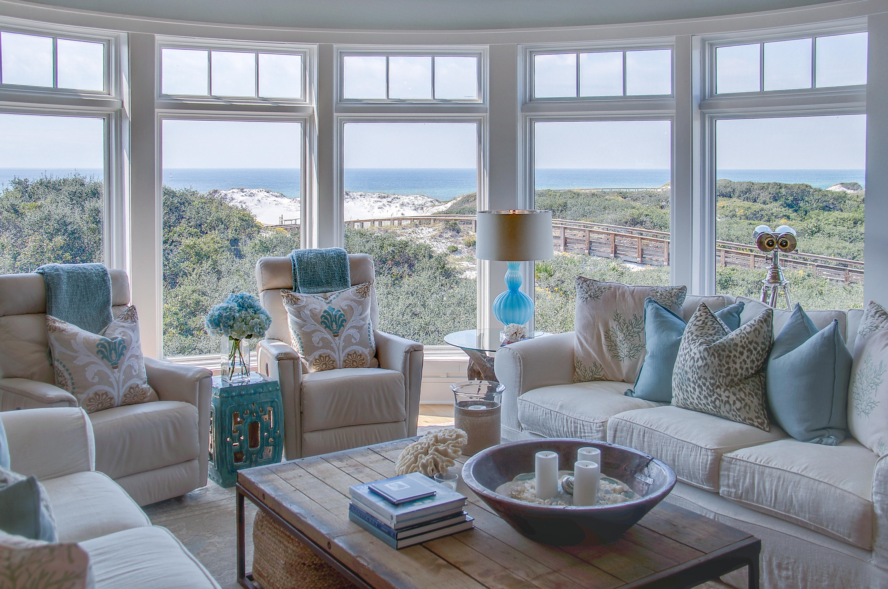 Stunning panoramic views from this beautiful home in the sky located in WaterSound Beach the property has never been rented and has been lightly used by just the owners. Very unique floor plan with a curved wall of glass overlooking the sparkling waters and majestic dunes. All 3 bedrooms have gulf views as well as kitchen, living and dining. Watersound Beach is a gated neighborhood with 256 acres, 5000 linear feet of beach conveniently located between Seaside and Rosemary Beach. Put this on your short list to view.