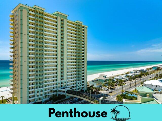 23rd-FLOOR OCEANFRONT PENTHOUSE at Celadon Beach Resort! Move-in ready & fully furnished, a perfect turnkey rental! Features a King Master with TV & private bath, hallway twin bunks, Living room queen sleeper, and a second bath with tub/shower combo. The kitchenette is fully outfitted with dining for six plus three barstools. New HVAC (2025), HW (2018). Enjoy breathtaking Gulf views from the spacious, furnished balcony. Beach service already paid for (March 1-Oct 31) includes 2 chairs, 1 table & 1 umbrella. Resort perks: indoor/outdoor pools (heated seasonally), 2 hot tubs, sauna, steam room, gym, & beachfront BBQ area.Prime Location:Situated on the West End of Panama City Beach, 5 min from Pier Park and 15 min to 30A, the perfect blend of relaxation and entertainment.