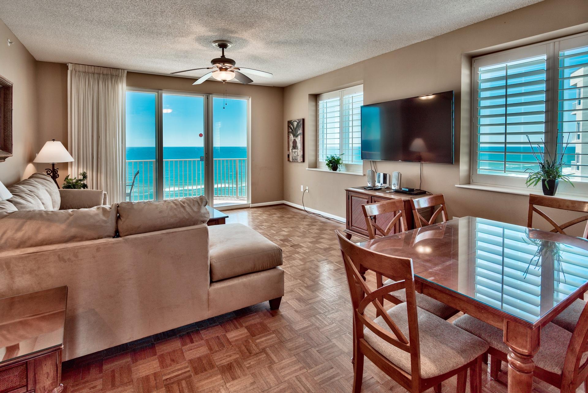 This West end 10th floor 3 bedroom 3 bath condo would make a wonderful 2nd home or vacation rental INVESTMENT. Turn key, fully FURNISHED and located in the gorgeous Majestic Sun building, this unit offers stunning views of the sugar sand beaches and beautiful sunsets of the Gulf Coast. Investment potential is unsurpassed as Gross income is projected to be in excess of $60,0000! Gross incomes range between $50,000 and $70,000.00! This end unit is flooded with natural light as it is one of only a select few that boast full side view windows! The Master suite and living area have wall to wall Southern facing sliding glass doors that open to a large balcony so you can enjoy watching the Dolphins play!. This unit also comes with an UNDERGROUND DEEDED PARKING SPACE! Being located on the