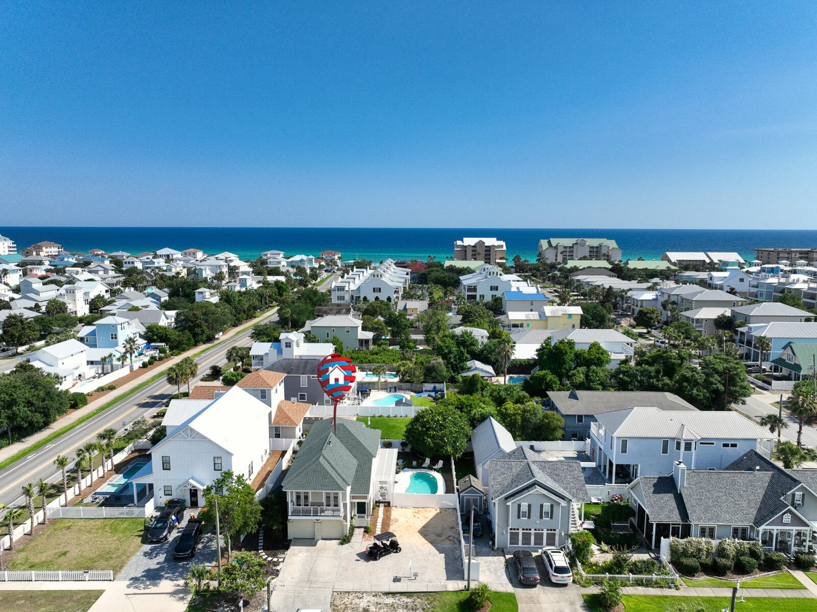 ''Simmply Summer'' a Spacious 5 Bed 3 bath vacation rental machine is 2 blocks from the Gulf of Mexico in the coveted Crystal Beach neighborhood. Feel the Gulf Breezes sitting by the Private Swimming Pool or on one of 3 balconies. Entertain seamlessly in the Open floor plan with Four Sets of Southern Style floor to ceiling French doors leading to patio and pool. Enjoy holidays at the Beach and generate income as a short term rental throughout the year. Central Kitchen features crisp white cabinets, stainless appliances, and butcher block center island. Cozy gas fireplace is flanked by built-ins. Build memories around the Dining table for 12 guests. Rainy days are even fun with ping-pong and foosball tables, TV and extra fridge in the garage.