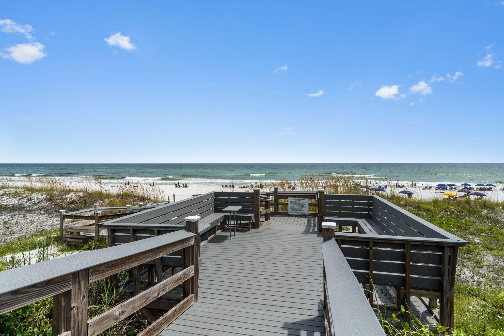 Welcome to 60 Sagris Cove in Avalon Beach Estates, a sought-after Gulf-front community with 500' of private gated beach access, seasonally heated pool, tennis, and pickleball courts. Never rented, this custom-built home with almost 2900 square feet boasts 3 bedrooms PLUS 2 oversized flex rooms -- one upstairs and one downstairs, ideal for guests or multi-use space. Features include transom windows, crown molding, chef's kitchen, whole-home generator, spacious primary ensuite. Many recent updates for 2025: BRAND NEW paint, LVP floors, water heater, and refrigerator. Roof (2022), *two* HVAC units (2016), paid-off solar panels. Screened front and back porch, privacy-fenced yard on a cul-de-sac in Flood Zone X. STR allowed. No thru traffic to 98. Your blank canvas on the beach awaits!