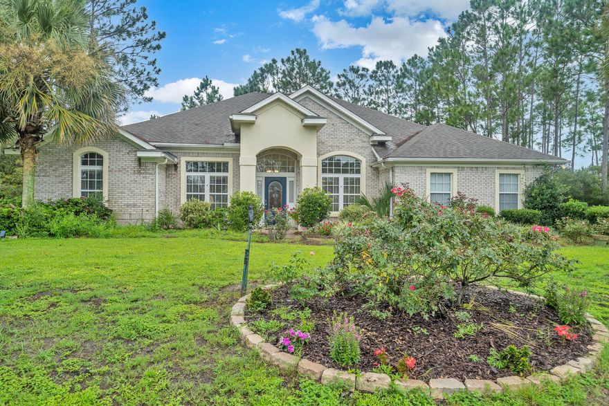 This exquisite, custom built, 4 bed/3 full bath home rests on a spacious 0.67 acre lot in the desirable Windswept Estates community minutes from beautiful gulf beaches. Enjoy the view of your landscaped back sanctuary oriented towards the 5-star golf course from the sunroom with floor to ceiling windows.Features you'll love include the 2-car garage, breakfast nook, formal dining room, cathedral ceilings, oversized master bedroom, gas fireplace, walk-in closet, jacuzzi tub, newly installed HVAC (2021), and the serene greenery.The community features the 5-star, 18-hole Windswept Dunes Golf Club, clubhouse, large swimming pool, tennis & basketball courts, and a children's playground.