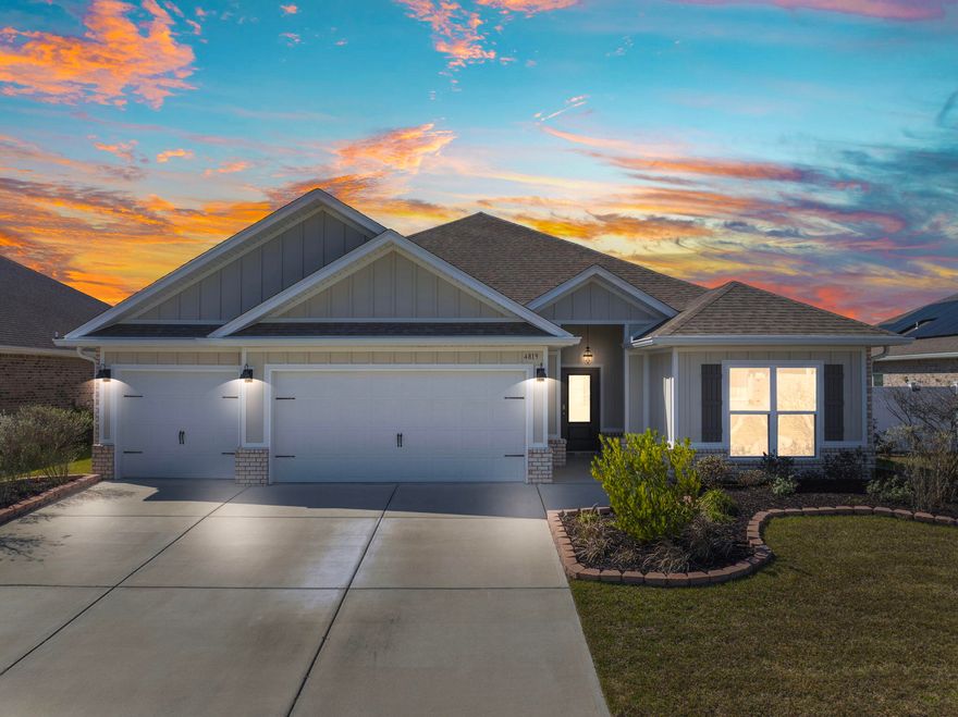 Welcome to this stunning 4-bedroom, 3-bathroom home with 2500 square feet of living space, built in 2021, and located in Titus Park subdivision. This meticulously maintained property offers numerous upgrades, including a privacy-fenced backyard, screened porch, French drain, and beautifully landscaped yard. The Hawthorne floorplan is thoughtfully designed as a single-story layout with a spacious 3-car garage. The large laundry room features a generous storage closet conveniently located near the garage entrance. A Primary Suite AND additional secondary suite along with 2 other additional bedrooms, make this a fantastic home layout! The open-concept living area flows seamlessly into the kitchen and dining space. The kitchen boasts granite countertops, Whirlpool stainless steel appliances,  and a functional layout perfect for both everyday living and entertaining. The primary suite is privately situated at the back of the home, with direct access to the covered porch. The suite includes two walk-in closets, a luxurious bathroom with a free-standing tub, a walk-in shower, a water closet, and dual vanities. This Titus Park phase is convenient walk to the new resort style community pool currently being built. Conveniently located just a short drive to the new Publix on Highway 231 and North Bay Haven Charter Academy, this home is perfectly situated for modern living.