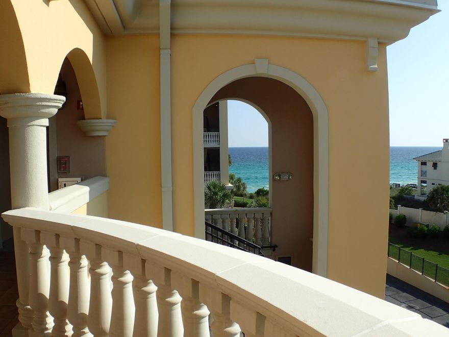 Penthouse unit with GULF VIEWS. Enjoy the BEST location in Adagio! Rarely available! Units in the 'G' building are coveted for their shaded east facing balconies and proximity to the gulf. Spacious pool front residence with 3 bedrooms 3 baths and BUNK room. High ceilings, travertine flooring, FIREPLACE, granite countertops, stainless appliances including ice maker. Spacious master suite with double vanity, large tub and walk in shower. 2 Guest bedrooms each with en suite bathrooms. Large entry foyer. Fully furnished with Great views!