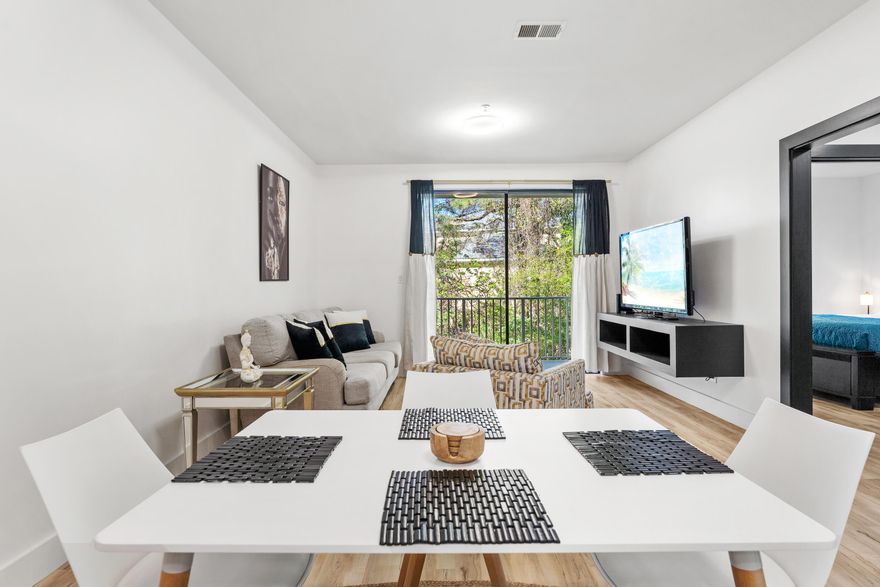 ABOVE AND BEYOND with rental projections over $34K! Contemporary and charming second floor condo  at the Pointe of View condominiums located just outside the Sandestin Resort. This two bedroom condo is COMPLETELY updated offering a nice, open floor-plan with a private balcony off the living room. This condo would be a great opportunity for a first time homeowner looking for something low maintenance, someone just looking to spend more time at the beach or an investment opportunity. Offered newly furnished and ready to occupy or rent. All decor, artwork, patio furniture in outside closet, linens and bedding will NOT convey