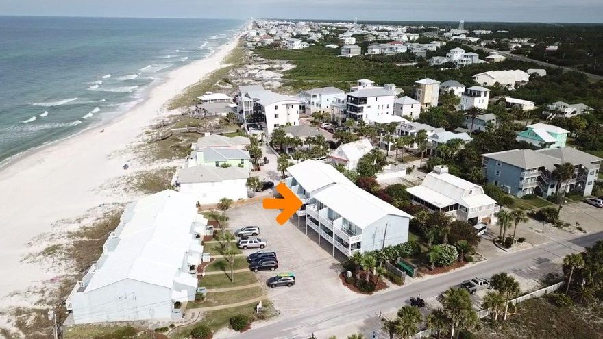 Enjoy the Gulf breeze and views from this beachside townhome, located only 60 yards to the white sandy beach and emerald-green waters of the Gulf of Mexico. Covered parking, storage and outdoor shower with hot and cold water on ground level, with open living/dining room and remodeled kitchen, half-bath, and covered porch with Gulf views on second floor. Third floor is home to two ensuite bedrooms, with renovated bathrooms, and open porch off of master bedroom with Gulf views. Trex decking, freshly painted exterior trim and all interior. Sliding glass doors upgraded with 140mph rated glass. Being sold fully furnished and rental ready. Rental projections available upon request. Enjoy the beach lifestyle with coffee, sushi, icecream, shopping and dining only 300 yards away.