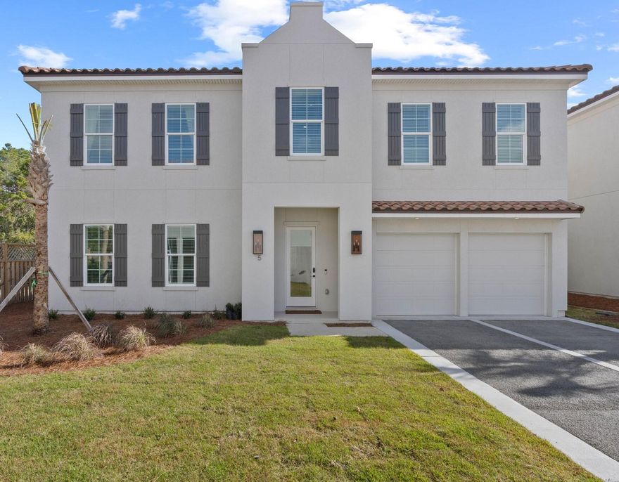 This stunning coastal inspired Mediterranean beach house is full of designer upgrades and professionally decorated throughout.  This welcoming home features high end appliances, summer kitchen with outdoor grill and two primary suites (first and second floor) with an upstairs gathering space, as well as a home theatre.  This home is turnkey rental ready with custom bunks, designer furniture and all the touches guests would want in a high end rental home.  Located within the gates of the Tops'l Beach & Racquet Resort, Tops'l offers tennis, pickle ball, gym and access to on the on-site Bistro and area restaurants plus deeded beach access for the resort. This home offers a truly resort lifestyle like few others.