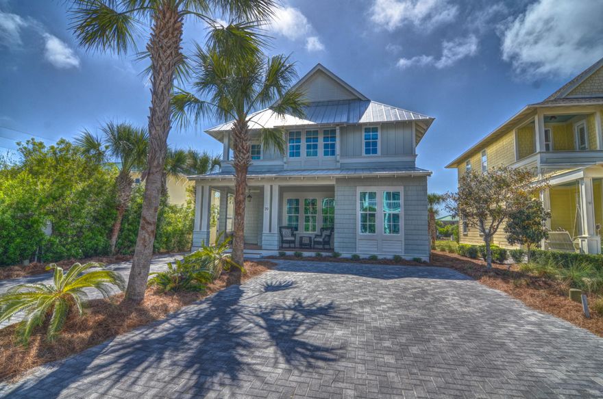 Located in the heart of Seagrove Beach on 30A, this 2017 custom built home features 4 bedrooms, a bunk room and 4 full baths, easily sleeping 12. This home is the closest to the beach in the small neighborhood of Magnolia Dune. Just 1 lot north of 30A, this home is a 5 minute walk to the Gulf of Mexico beaches and walking distance to many local restaurants to include the famous Cafe 30A, Angelina's, The Perfect Pig, and Goatfeathers Seafood Market. Park your car and walk or bike ride to Seaside, less than 2 miles away. Three of the 4 bedrooms can accommodate king beds, one being on the first floor. The bunk room houses 4 twin custom built-in bunkbeds. The fourth bedroom houses a queen size bed currently being used as an office. The custom kitchen features all Frigidaire Professional applia ances, Carrera marble counters/backsplash, and custom built cabinetry. A sitting room adjacent to the kitchen is the perfect venue to enjoy an evening cocktail. The home's expansive outdoor living options include 4 porches, one screened for Alfresco dining. The custom built outdoor grill station includes a 36 in stainless steel Kitchen Aid built-in grill. No detail has been overlooked in this beautiful home. Other features included are 7 1/4in. White Oak floors, 10,000+ sq. Ft of shiplap walls/ceilings, spray foam insulation, Cumaru Hardwood decks, Carrier High efficiency HVAC system, Restoration Hardware bath mirrors and lighting, Kohler bath sinks/toilets, French inspired lighting, solid core interior doors, and crown molding throughout. Exquisitely decorated, this home's furnishings may be purchased separately, list and price available by request. 