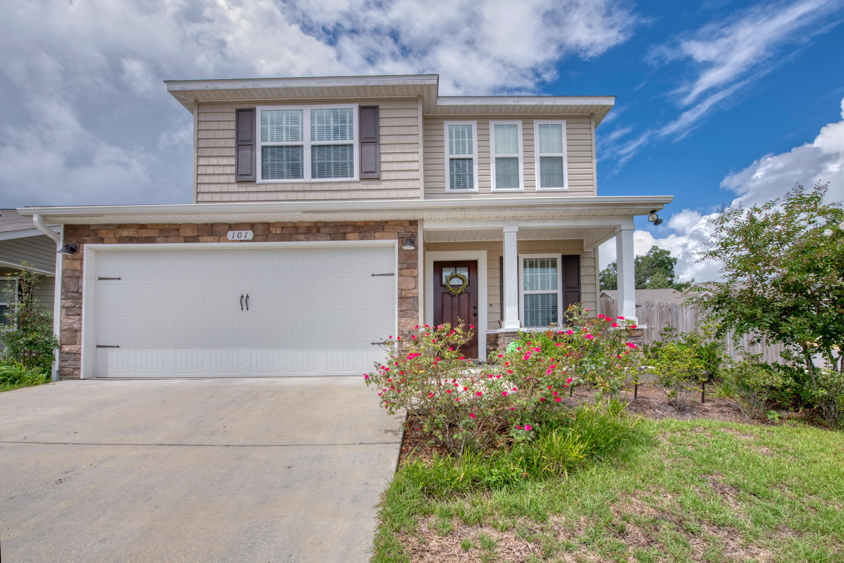 Conveniently located close to shopping, schools, and just over 10 miles from Duke Field...This property will not disappoint. This two story beauty has tile throughout the first floor. The kitchen has stainless steel appliances and a bar for extra seating. The living room is spacious and the dining room boasts lovely French doors to the back yard. The airy master bedroom has plenty of room for larger furniture. The master bathroom features a double vanity, garden tub, and separate walk-in shower. All the bedrooms have ceiling fans. The back yard is fully fenced with lots of spaces for outdoor gatherings. Do not miss this opportunity to own in this desirable neighborhood.