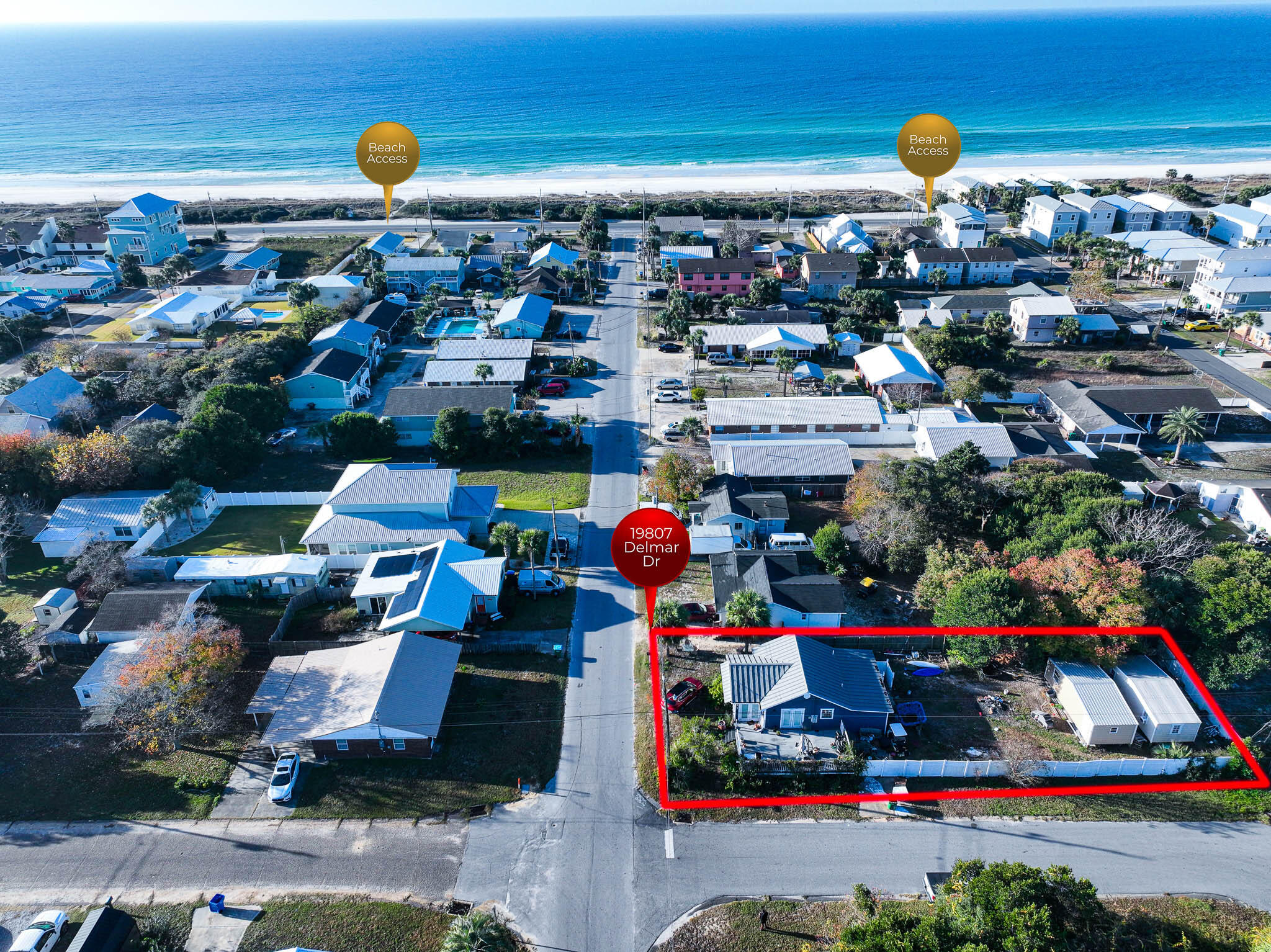 Developers/Investors -This 7500 SF Corner lot (has a teardown on it currently) is zoned R2 which means you can build your dream home, a duplex or 2 single families on it. Located in the sought after West End of PCB, the Laguna Beach neighborhood offers NO HOA and allows short term rentals.This stellar location is at the end of Block 1 off of the gorgeous Gulf. The proximity to the shimmering waters are just a quick walk away with conveniently located beach access.Laguna Beach has reserved beach in front of the Carousel & Thomas Donuts offering it's residents an unobstructed view of stunning sunsets. Property is being sold for Lot Value. Address can be modified to Casa if buyer desires for setback objectives. Sewer access is across the street on Delmar.