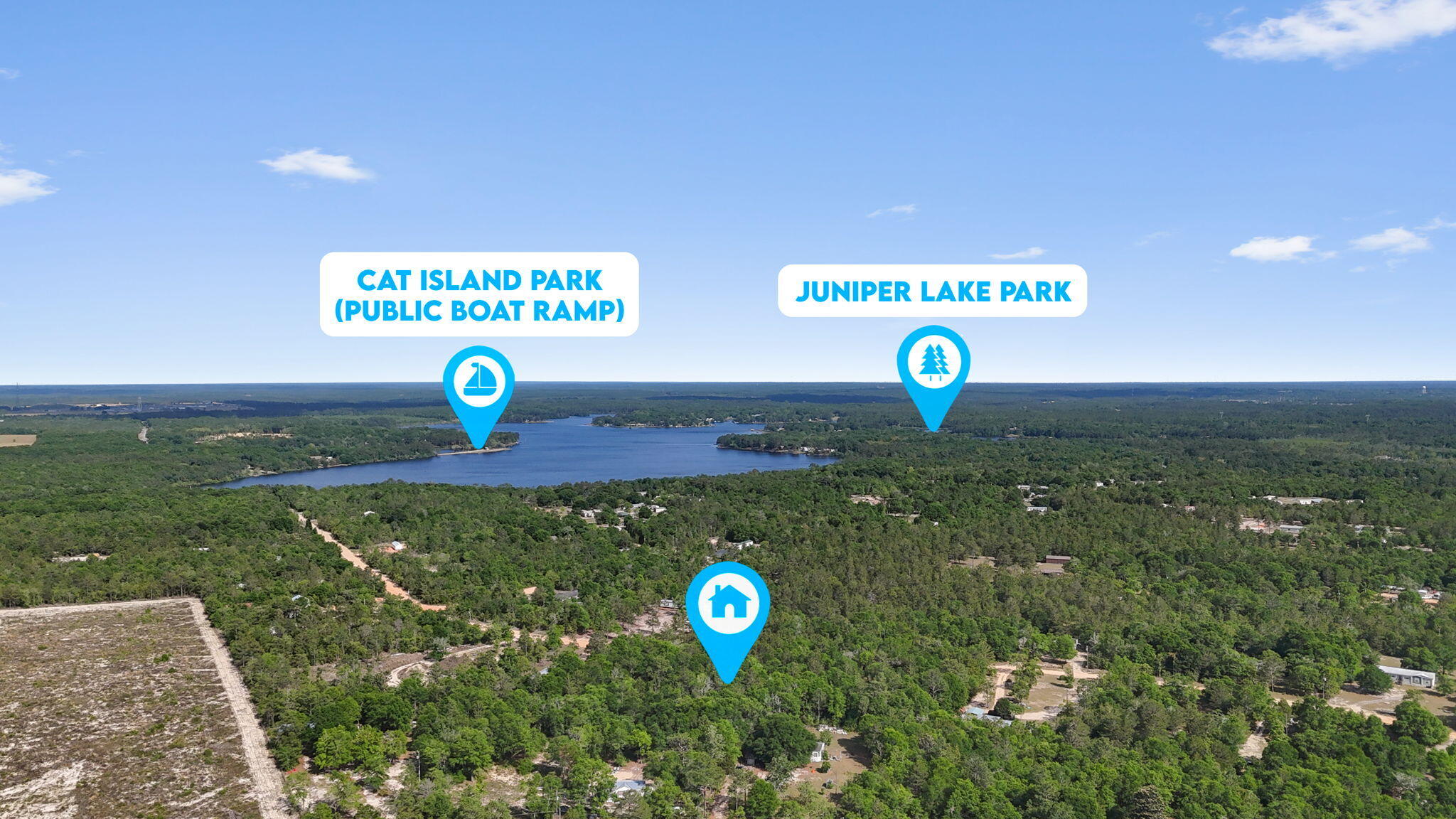 Welcome to Juniper Lake Estates in Defuniak Springs, Florida! This 2-acre wooded property is the perfect canvas for your dream home or vacation getaway. This vacant lot offers a peaceful retreat for those seeking a slice of nature. Build your custom oasis and create the retreat you've always imagined. Juniper Lake, and Cat Island park/recreational areas, are just a stones throw away, and are perfect for fishing, boating and family outings. Don't miss out on this opportunity to own a large property in Juniper Lake Estates!
