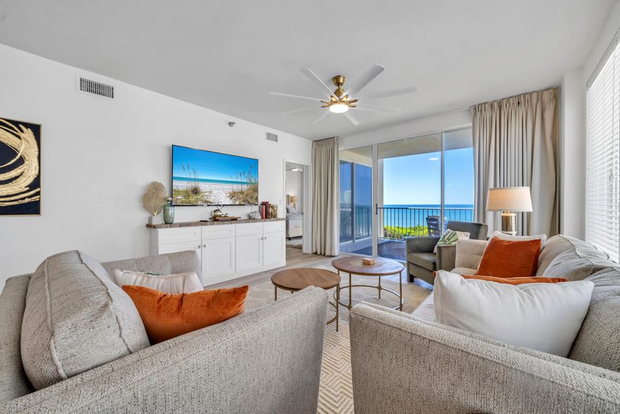 Deluxe, second floor, 3 bedroom and 3 full bath condo, situated perfectly on the west end of the prestigious 20-unit Tranquillity On The Beach! Greater than 1,600 square feet of seaside extravagance with breathtaking gulf views and toes-in-the-sand locality on the renowned beaches of 30A. Unit 250 was just renovated from top to bottom, with some main highlights being luxury vinyl plank flooring, gorgeous quartz countertops, shaker cabinetry, ultra-modern appliances, and new flat-screen TVs, lighting and fixtures throughout. This beautifully laid out condo is one of a kind, with a gulf-front master suite with balcony access through large sliding glass doors, a luxurious bathroom with a white soaking tub inside an oversized glass shower, double vanities, and a walk in closet. This master also includes a sleek dry bar with wine refrigerator, for added convenience. As a corner unit, the beautifully appointed living room features additional windows, and opens to a large covered balcony overlooking the gulf and gorgeous grounds, complete with gentle breezes and sunset views for relaxation and easy entertainment. The 2nd master suite is located in the north end for added privacy, complete with reading nook. The 3rd bedroom is equipped with a unique triple bunk (1 full over 2 twins) and its own separate bathroom. Don't miss this turn-key, fully furnished opportunity. You can move right in, use it as a getaway retreat home, or rent it out. It is a gated gulf-front property, with a community pool (heated seasonally), and includes a dedicated parking spot with guest parking across the street, and an external dedicated storage room just down the hall. The building received a new roof in 2023.  Perfectly nestled between Watersound, Alys, and Rosemary Beach, with Seaside just down the road, you're surrounded by an array of restaurants, recreation, and shopping. Come and go easily with access to 98 via nearby Watersound Parkway.