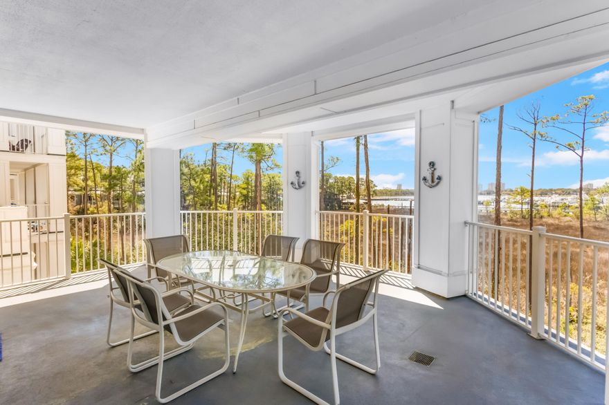 Discover the pinnacle of coastal elegance in this stunning condo located in Lasata, where every detail is meticulously crafted for unparalleled comfort and sophistication. This exquisite property features an oversized semi-circle balcony, offering breathtaking, panoramic views of the Baytowne Marina and Choctawhatchee Bay, setting the stage for idyllic relaxation or grand entertaining.Inside, the condo is a masterclass in luxury, boasting not one, but two master suites, along with a guest bedroom, all of which enjoy the splendid bay vistas. The living area impresses immediately with its floor-to-ceiling windows, enveloping the space in natural light and capturing the serene beauty of the bay, instantly captivating guests with its refined elegance. The interior flows seamlessly, adorned with porcelain plank tile flooring that enhances the condo's sleek, contemporary vibe, complemented by white quartz countertops and stainless appliances in the kitchen.

Crafted for versatility, the generous floor plan positions this condo as an exceptional choice for a primary residence, a luxurious family escape, or a premium vacation rental property. Offered fully furnished and rental-ready, it has served as a cherished part-time rental and a beloved second home by the current owners. Commitment to maintenance is evident with both water heaters replaced in 2022 and the HVAC system in 2021, ensuring a turnkey experience for the next owners.

This Lasata condo transcends typical luxury, offering an exclusive lifestyle for those who demand the very best in location, comfort, and class.

As an introduction to the Sandestin lifestyle, we invite our new owners to explore amenities that make Sandestin special. The listing brokerage and seller(s) are presenting the buyer(s) of this property with (2) 90-minute rounds of Tennis court time, a golf foursome at one of our three championship courses, and a round of golf for up to four (4) players at the unrivaled Burnt Pine Golf Club.

Sandestin Golf and Beach Resort features more than seven miles of beaches and pristine bay front, four championship golf courses, 15 world-class tennis courts, a 226-slip marina, a fitness center, spa and celebrity chef dining. Shop, dine and play at the charming pedestrian village, The Village of Baytowne Wharf and more. Inside the gates of the resort, residents enjoy a balanced lifestyle of high-class living, spanning the 2,400 acres from the beach to the bay. Everything within the gates of the resort is accessible by golf cart or bicycle. The entire resort is interconnected by miles of pedestrian, bike and golf cart paths that weave through groves of live oaks, meandering past natural lagoons, fountains, man-made lakes, and meticulously landscaped fairways.