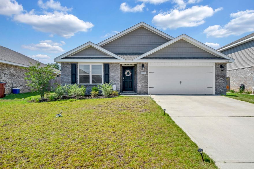 Great curb appeal, well maintained and so many upgrades make this home better than new! VA Assumable loan available with a 2.76% rate!  Redstone Commons is a widely sought after community offering a resort style pool and clubhouse, dog park, and playground, conveniently located in the heart of Crestview and offering a quick commute to area bases. The Cali is a one story floor plan featuring 4 bedrooms, 2 baths, covered back porch & 2 car garage. The open kitchen features an island, breakfast bar, stainless appliances and granite countertop. The kitchen opens to the great room w/ access to the covered porch. The primary suite is just off the back side of the house & primary bath features a walk in closet, dual sinks and large 5' shower. Now let's talk about all the upgrades! New light fix ures throughout the home. Ceiling fans with lights throughout. Blinds included. Kitchen upgrades include all black cabinet hardware and new sink fixture. All the baths have been upgraded with black hardware and mirrors. Primary bath has new glass barn door with matt black accents and shower head with hand held sprayer. Primary walk in closet with closet system. Nursery bedroom with custom accent wall. Indoor laundry room with new cabinets. Nice size backyard includes the privacy fence, outdoor solar lights, and extra landscaping. Absolutely a move in ready home! Call today to see your new home!
