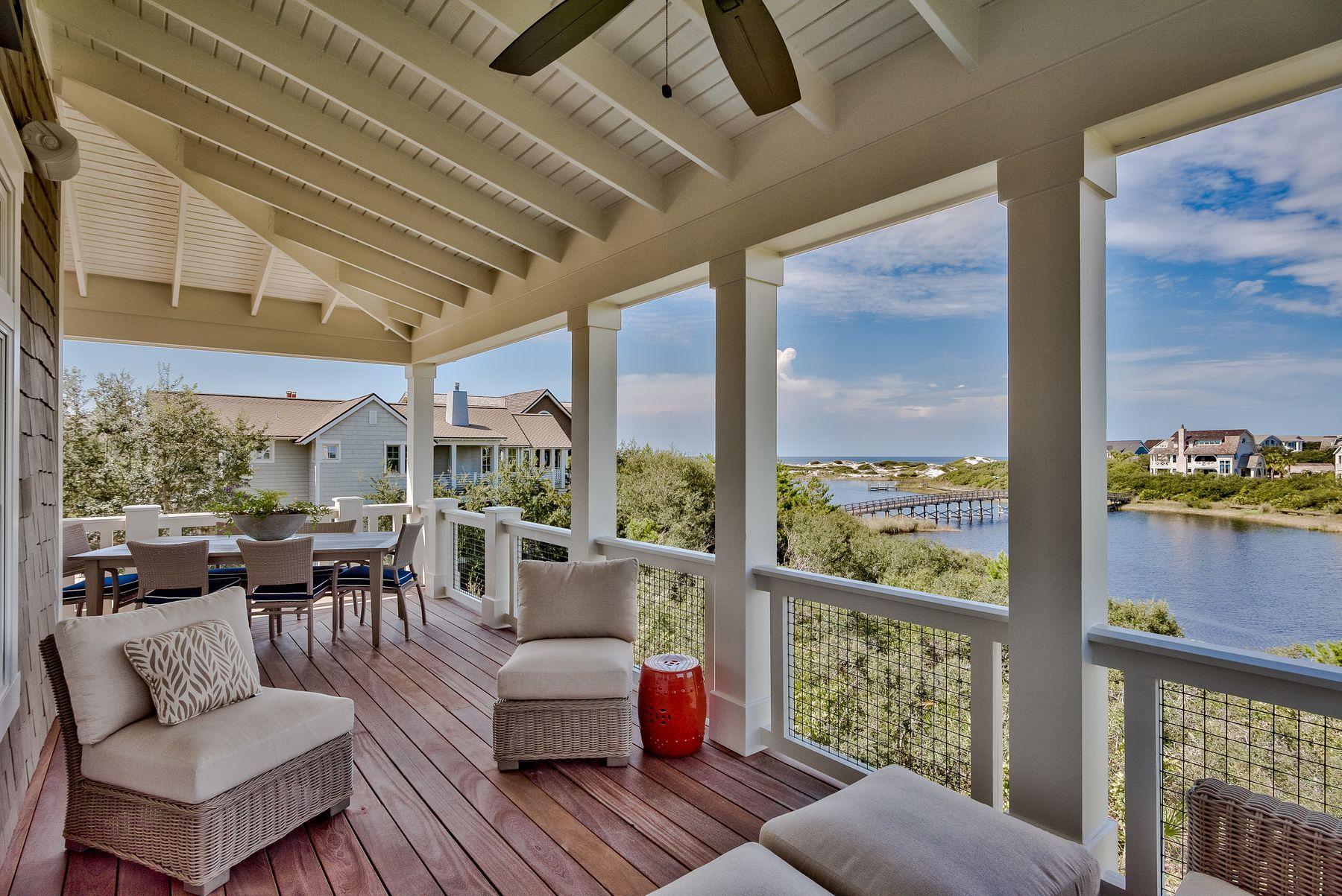 Located in the prestigious enclave of Watersound Peninsula, this waterfront home with lakefront private pool overlooks Camp Creek Lake , picturesque protected dunes and the Gulf of Mexico. Second-floor living areas open onto an expansive covered porch with spectacular views and gulf breezes. The first-floor master suite enjoys water views and direct access to the pool and porches. Three spacious guest bedrooms enjoy en suite baths and all new furnishing. Recent extensive renovations throughout provide exceptional quality finishes and the latest decor. Tucked along a mesmerizing boardwalk with access to vast uncrowded beaches, this home offers the perfect location with lush landscaping and ''new construction'' appeal. The Watersound Beach lifestyle offers exceptional amenities.