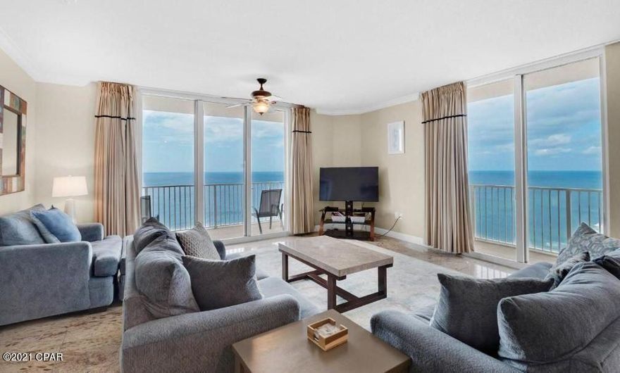 UNDER CONTRACT WITH CONTINGENCIES; SELLER ACCEPTING BACKUP OFFERS.Rental machine, over $78,000 in 2021 rental income and projected to produce over $86,000 in 2022. Tidewater Type D (boasting 2,248 square feet and 3 bedrooms, 3 bathrooms) very rarely come to the market because of their highly desired wrap around porch and Gulf front master bedroom. Recently updated with new furnishings, new carpet, and crown molding, be ready to step into this turnkey condo and generate massive rental income from day one, or even enjoy it as a primary residence, or second home. Enjoy sweeping unobstructed views in every direction of the Gulf of Mexico at this beachfront condo located at Tidewater in the heart of Panama City Beach, Florida.