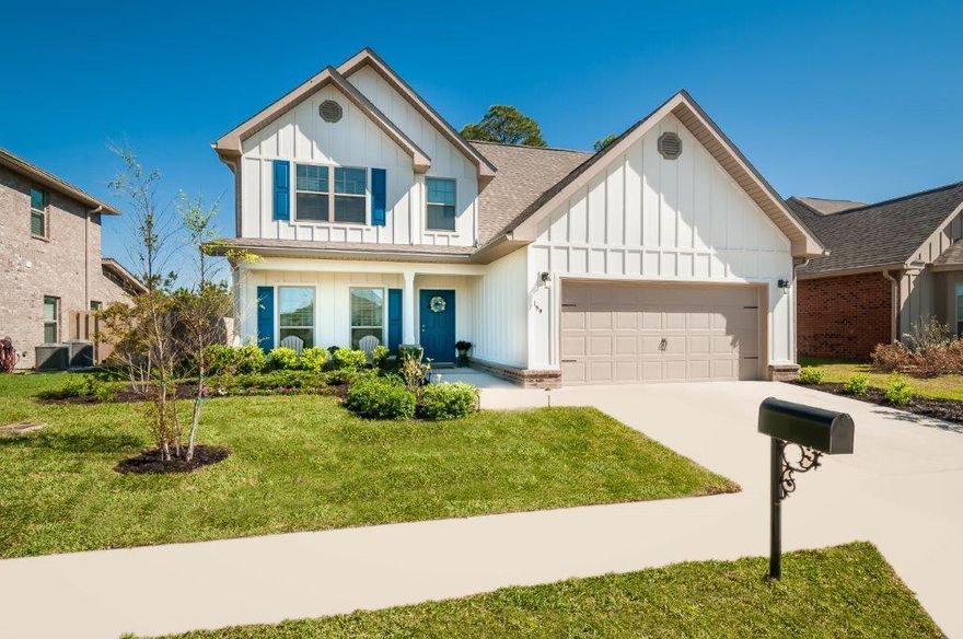 Great Location!! This is a two story home with 2,149 Sq. Ft. Featuring 3 bedrooms,2 1/2 bathrooms, front porch, back patio,and 2 car garage. As you enter is a large Great room with open access to the kitchen Featuring a pantry, an island and separate dining area that leads to the back patio. The spacious Master Suite is located on the first floor, where the Master suite bath features split dual sinks, large walk in closet and spacious tiled shower. On the second floor, the stairs lead to the laundry facility and large bonus room, great for a movie or game room. The second full bath features dual sinks and separates the second and third bedroom. The owners recently added new sod to the yard. 5 minute drive to our white sandy beaches.