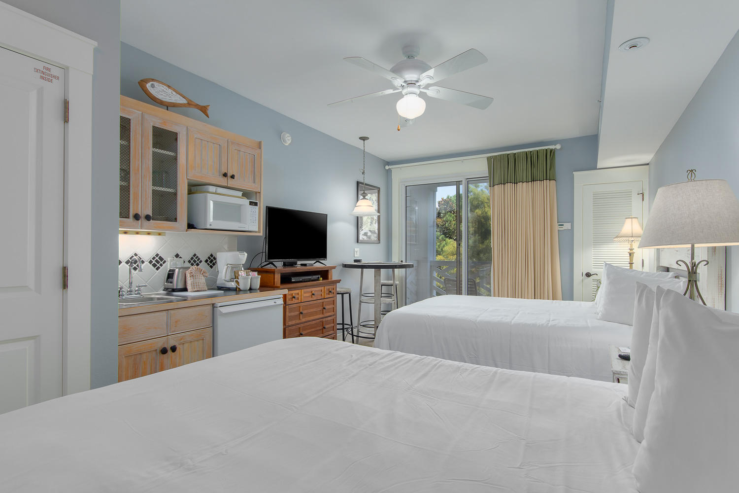 Charming studio with a coastal flare located on the 4th floor in Pilot House. This is the perfect vacation property with two queen size beds, breakfast bistro table, flat screen television, and kitchenette with a microwave, mini fridge, and sink with waste disposal. Relax on your private balcony surrounded by mature pine trees. Pilot House is located near the wonderful amenity terrace which boasts a resort style pool, hot tub, fitness center, and a beautiful lawn with a grilling area. Come enjoy all the amenities that Sandestin Golf and Beach Resort has to offer - a 2400 acre resort with the most beautiful white sand beach, four championship golf courses, a world class tennis complex with 15 tennis courts, and a 98 slip marina.