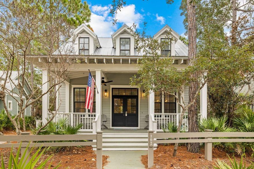 Property is under contract with a Kick-Out Clause. Situated within the highly coveted WaterColor community, this meticulously maintained residence is ideal for year-round living, vacation rentals, or as a second home. Boasting four bedrooms and four baths, including an exquisite owners suite on the first floor, this fully furnished charming cottage features both front and rear porches, inviting residents to embrace the quintessential outdoor Florida lifestyle. The front porch, shaded by a canopy of trees, offers a serene spot to unwind and observe the world. Upon entering through double doors, the open family room provides a generous sitting area--a perfect retreat after a day spent at the golf course or nearby beach.