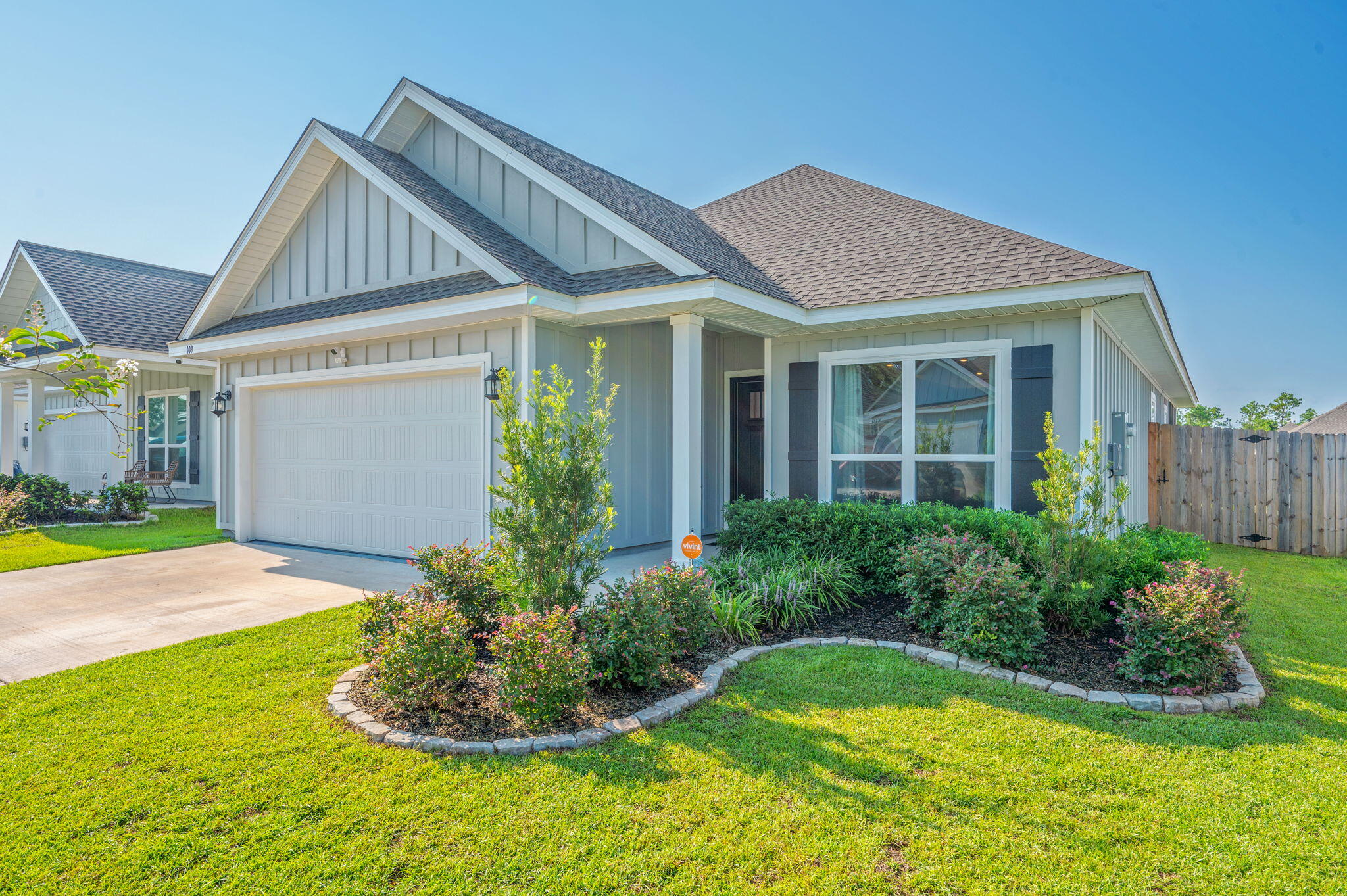 Here it is! Better than NEW. Built in 2023 this Beautiful and perfectly maintained 3 bedroom 2 bath home.Walk into an amazing open floor plan with dining, kitchen, and living areas open for family interaction and entertaining. Enjoy the morning coffee or evening quiet time in private screened in porch and fenced in back yard. Very bright LED lights to make evenings fun in the back yard. Huge Master on-suite with walk in closet. The Master bath is a unique 'L' shape that perfectly maximizes the space. The two bedroom are spacious and yet cozy. A built in security system conveys ($3,000 value) The 2 car garage has ample space for all of the extra things that end up in the garage. A large garage shelving system could convey if so desired. Come see this beauty TODAY!