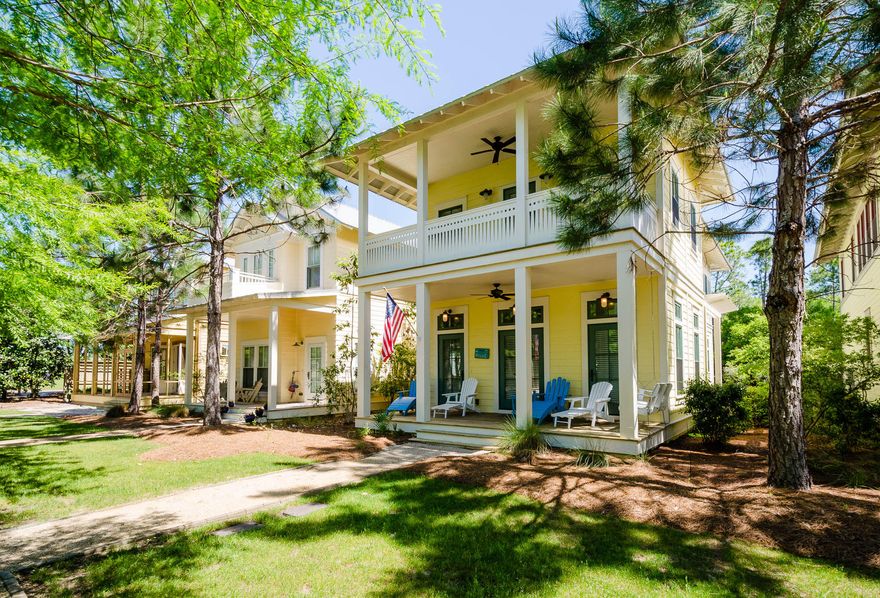 Lowest Priced home in Watercolor and only available property in Turtle Ridge! Excellent Rental History. Home faces a common green space maintained by the HOA. Double porches, hardwood flooring throughout, granite countertops, and an office space are a few of the many details of this home. The master suite contains a walk in closet, a bathroom with a garden tub and double vanity. Home has bonus space on the first level that is ideal for a kids lounge area or for additional guests. Each of the 3 bedrooms has an en-suite bathroom with an additional full bathroom on the main level. Offered fully furnished and move-in ready. Steps from the Dragonfly swimming pool amenity and the Crossings at WaterColor commercial space. Home allows for easy access to Hwy 98, Destin and Panama City Beach.