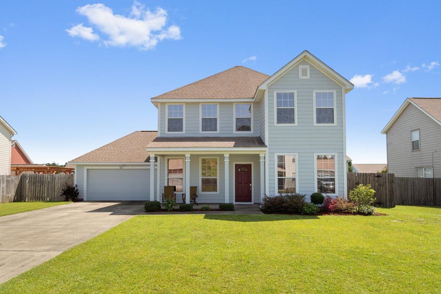 Welcome home to this stunning home in the popular south Crestview neighborhood of Sandy Ridge. Featuring 3 bedrooms, 2.5 baths WITH a formal dining room PLUS an office/flex room AND an interior sunroom/flex room this has all the space you've been looking for! Pull into the driveway and appreciate the gorgeous curb appeal (seriously, look at that well cared for grass!) and the freshly painted exterior, as well as the long driveway with plenty of room for parking. The inviting covered front porch beckons you in, and inside you love the hard surface flooring that extends throughout the entire first floor. When you enter to the right you'll find an office/flex room and to the left you'll find a formal dining room (or another flex room if you don't need another eating space!). A half bath is located downstairs with wood look tile flooring, and as you continue walking you'll find the living room with plentiful natural light which is open to the kitchen. The kitchen features granite countertops and stainless appliances with a kitchen island, plenty of counter and cabinet space and lots of room to work! Also downstairs is the interior sunroom - another bonus space to enjoy! Upstairs you'll find all three bedrooms along with the conveniently interior laundry room on the same level. The owner's bedroom is a fantastic size with a trey ceiling, and the en suite bathroom is huge with double vanities, a soaking tub, separate shower, water closet, and a walk in closet. The other two bedrooms are nice sized with a shared bathroom. For the icing on the cake, it's time for the backyard! You'll absolutely love entertaining in the backyard on the fantastic back deck overlooking the rest of the fully fenced in yard! Have peace of mind that both HVAC systems were replaced and are only 2.5 years old. Don't delay on coming to see your new home!