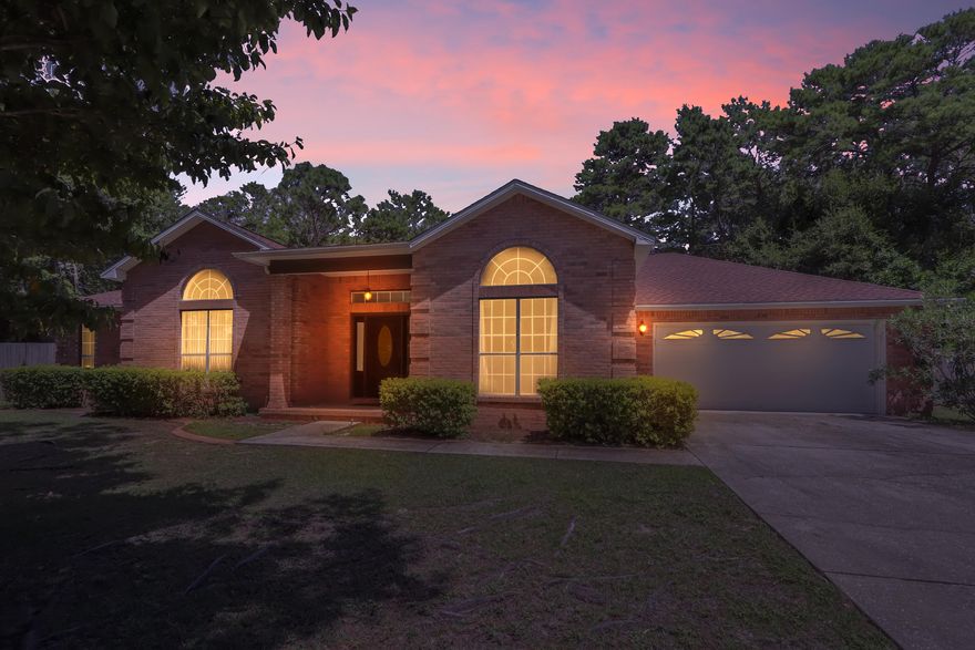 Welcome Home! All brick 4 bedroom, 3 Full bathroom,  Salt water pool home located in the coveted Rocky Bayou Estates, boasting a .55 acre corner lot, fully fenced! The backyard is a private oasis,  fully screened in outdoor area, gunite pool with a spa and all the room for your toys and animals. Interior features a spacious kitchen with granite countertops, stainless steel appliances, including a custom gas stove, formal dining room, family room with gas fireplace and built in cabinetry. Layout is a dream, split bedroom with a master and two additional bedrooms on one side of the main living space.  Guest suite with full bath on opposing side. Home has been professionally cleaned, painted, new flooring in living room, dining room, entry and hallways.