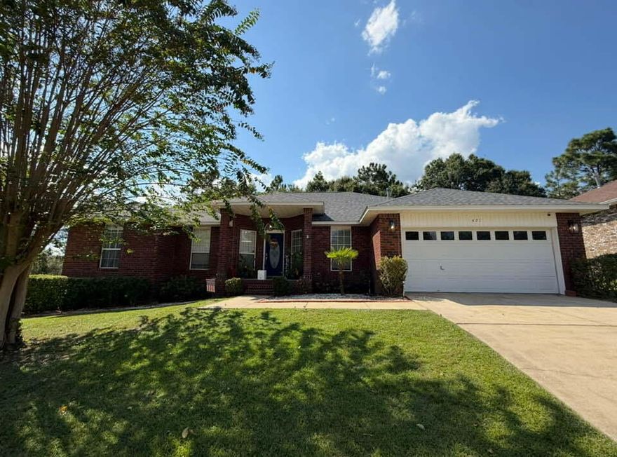 This 4 bedroom all brick home is in a well groomed community and the home has THREE FULL baths, in the highly sought after Fox Valley subdivision!  You'll find many upgrades for this home to include new roof ('24), HVAC '25, and most of the appliances were new in '21! The flooring was changed in the common areas to LVP plank flooring and beautiful tile in the master bath.  The master bath boasts new quartz counters and the guest baths were upgraded to granite counters! All the baths have tile flooring, too! The totally updated kitchen has white quartz composite counters and a long kitchen island which houses your microwave!  The kitchen also offers white subway tiled backsplash and decorative shelving above the cabinets and LOTS of storage in this kitchen.  The huge... (Please click MORE) living room has a cathedral ceiling and offers decorative shelves on two sides to add your artful accents! Crown molding is throughout the home and this home offers gas fireplace, stove, and heat! The master bedroom has a trayed ceiling, an ample master bath, as well as your own access to the back porch! The dryer in the laundry can be either electric or gas, too! Enjoy your formal dining room for family and friendly get-togethers, and you have a formal sitting room, which could be a wonderful music room! You are just a sidewalk up the street from a park that offers playground equipment, a pavilion picnic tables and grill! This community has nicely paved sidewalks for walking / jogging, and riding bikes. The pavilion hosts many community get togethers and parties to get to know your neighbors! Back at the home, the sellers will leave the Generac generator, which can be important feature if the power goes out. Your front porch to the home is covered, as is the back porch, and you have an awesome shed to store mowers, yard tools, and workshop tools!  You benefit as the HOA fees have been paid through the end of '25, by the sellers! The closeness of the park and playground equipment gives kids, you and family friends a huge space in which to play! You are also, not far from the white sandy beaches of the Emerald Coast, so make your appointment to see this great home, today! Cheers!