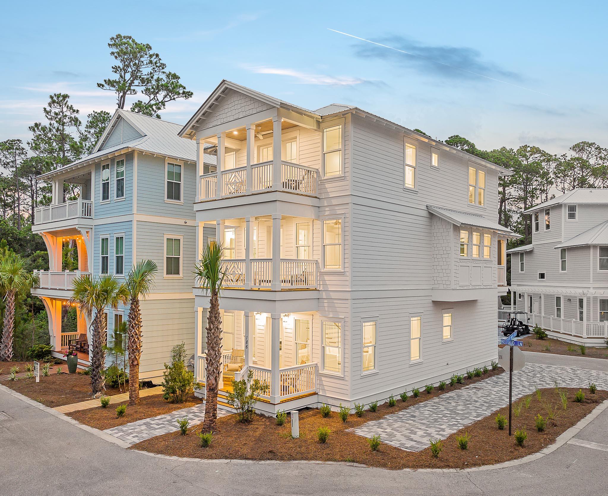 Introducing ''Five Porches,'' a stunning three-story beach home in desirable Inlet Beach, offering exclusive deeded beach access for your coastal getaway. This exceptional property stands as a lucrative rental investment currently, and also ideal for a primary or secondary residence. With easy access through two secure gates--one on scenic Highway 98 and another leading to vibrant 30A--privacy and convenience are paramount.Designed with coastal elegance, ''Five Porches'' boasts five spacious bedrooms and four and a half baths. Enjoy four serene bedrooms with balconies, providing additional space and tranquility. The open-concept layout features two inviting living areas, a game room that can double as a sixth sleeping space, and a charming bunk room. The gourmet kitchen showcases high-end LG stainless steel appliances, quartz countertops, and an expansive dining area perfect for entertaining friends and family.
Indulge in luxury with shiplap accents, raised ceilings, engineered hardwood floors, and custom closets. The master suite offers a private retreat with a lavish ensuite bath and a secluded balcony. Natural light floods each room through double-pane windows, while an eco-friendly air-to-heat pump ensures efficient living.
Ideally located near Scenic Highway 30A and 30Avenue; unwind at the pristine community pool or enjoy sunset walks along the Gulf's pristine beaches. With shopping, caf??s, and entertainment nearby, "Five Porches" embodies the ultimate Florida lifestyle. All furnishings, artwork, and housewares are included, making it move-in ready!